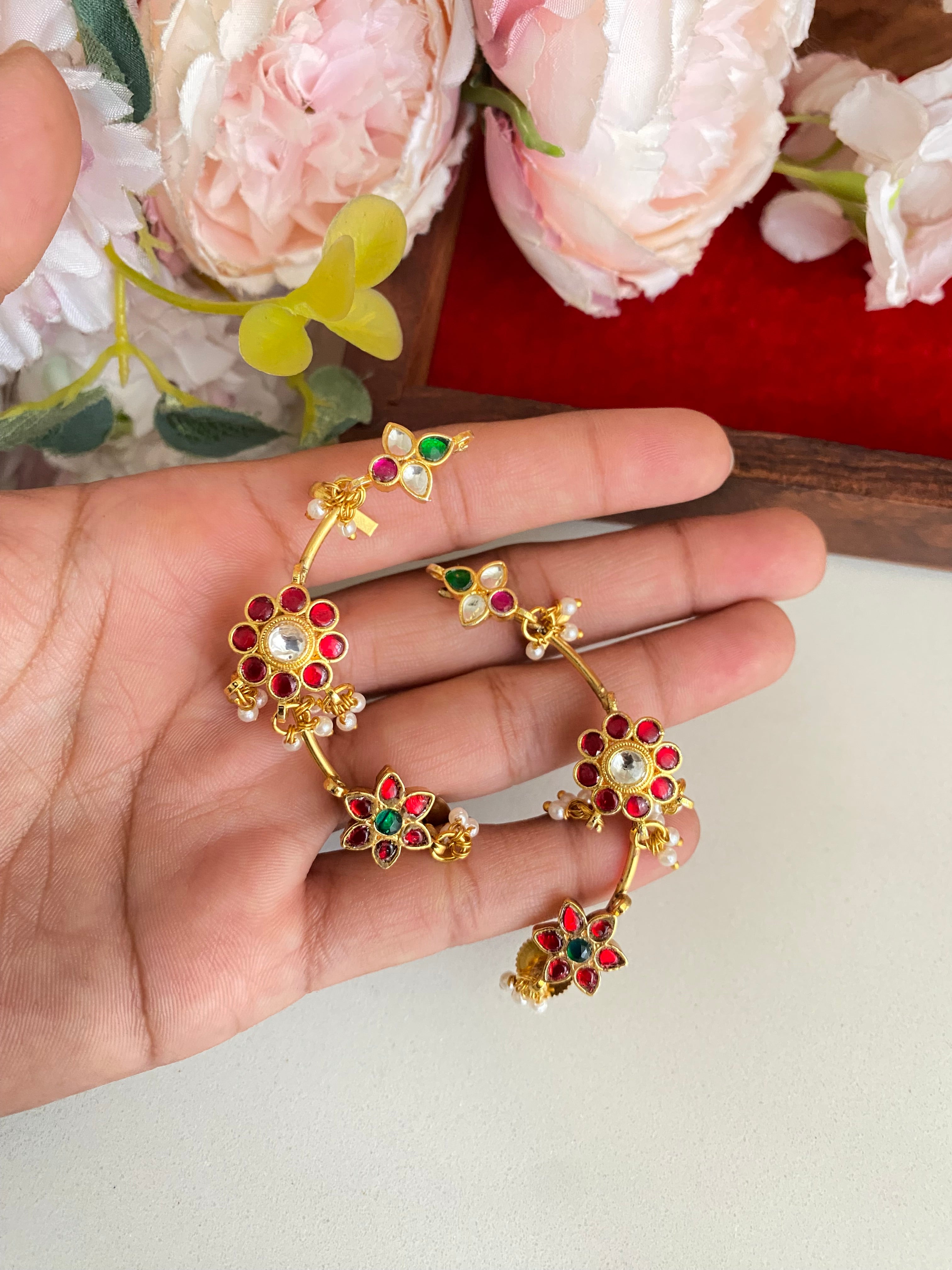 Multi Color Kundan Ear Cuffs