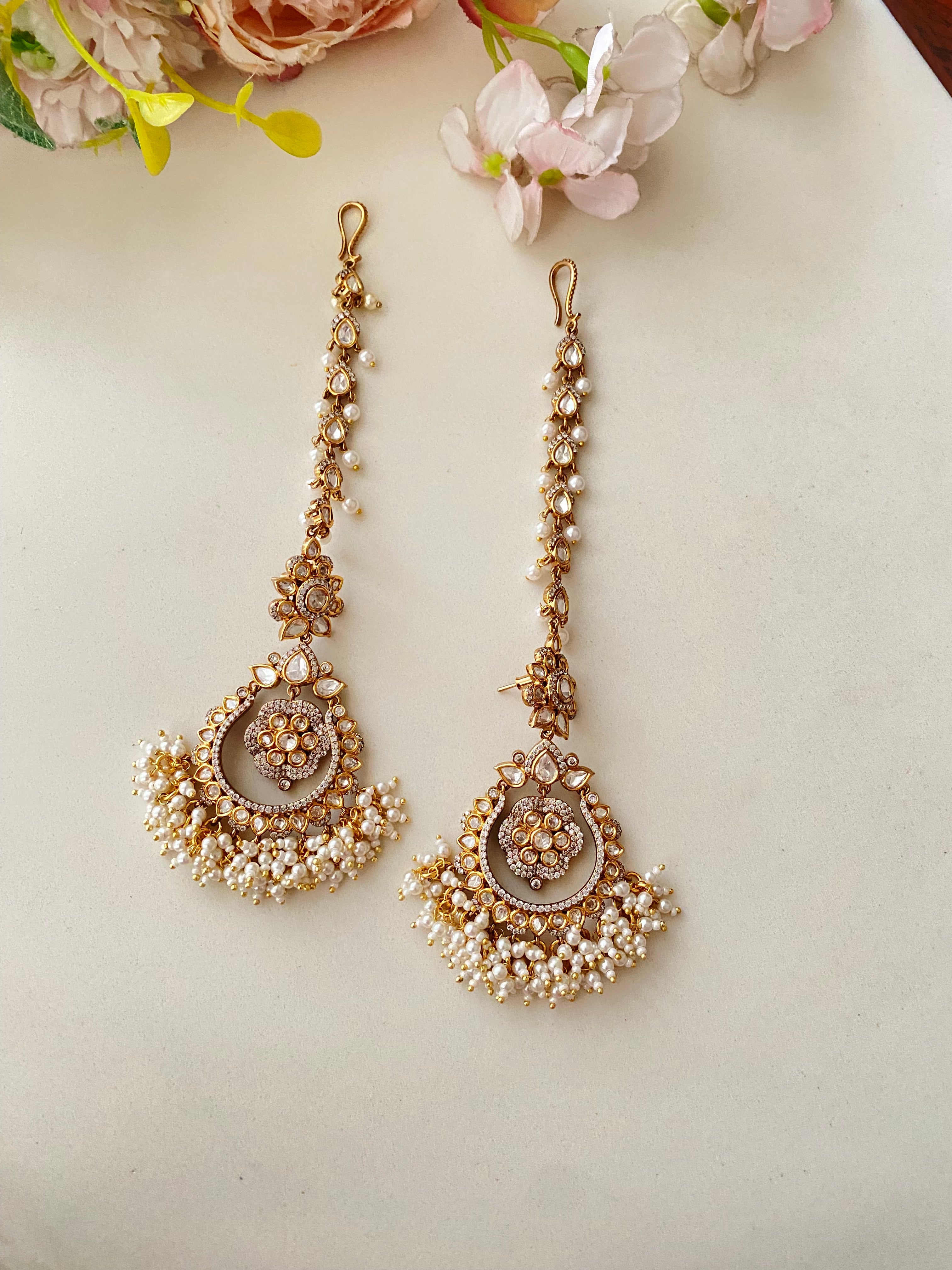 Moissanite Polki Chandbali Earring