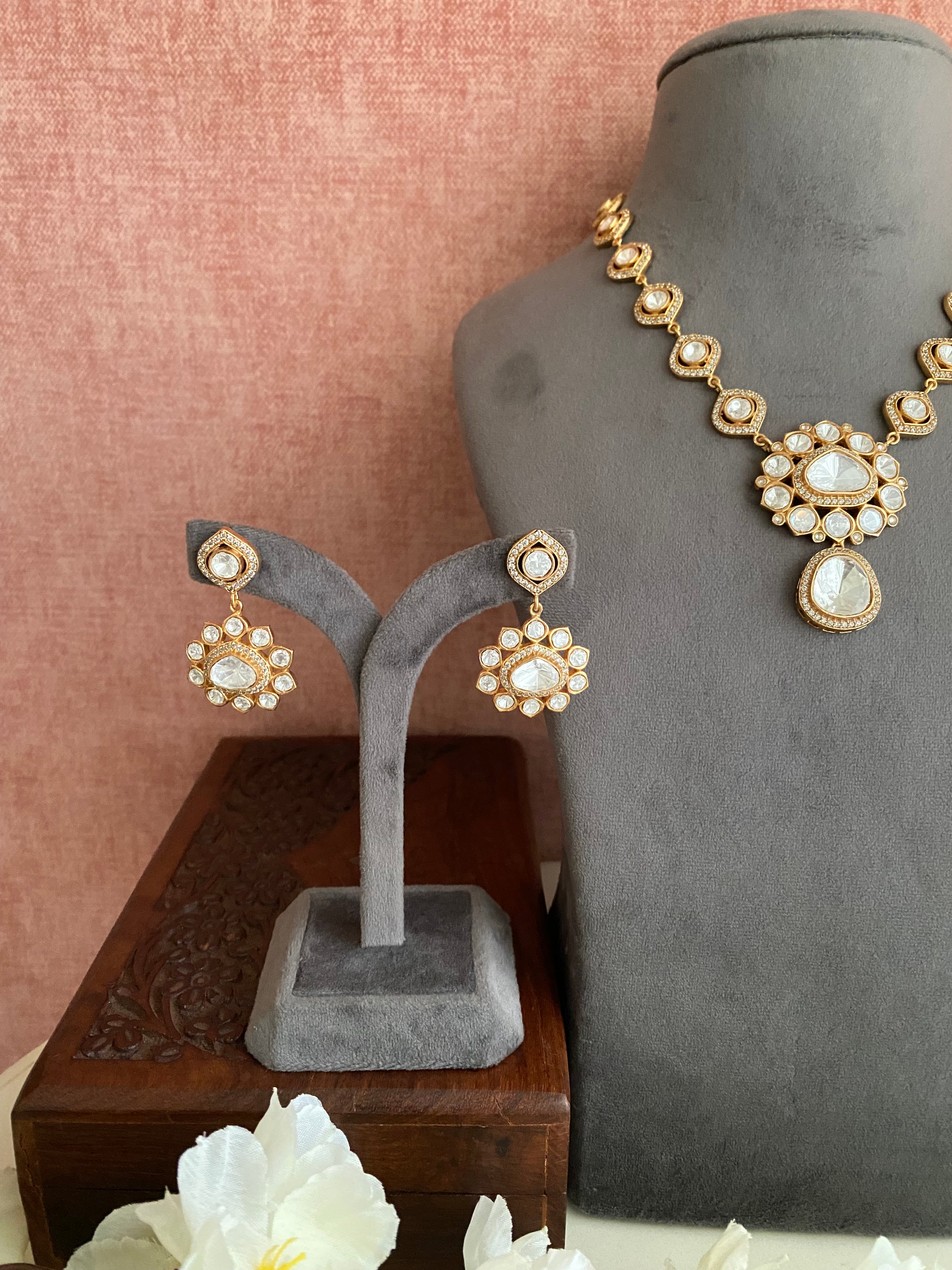 Gold plated Moissanite Long Necklace Set