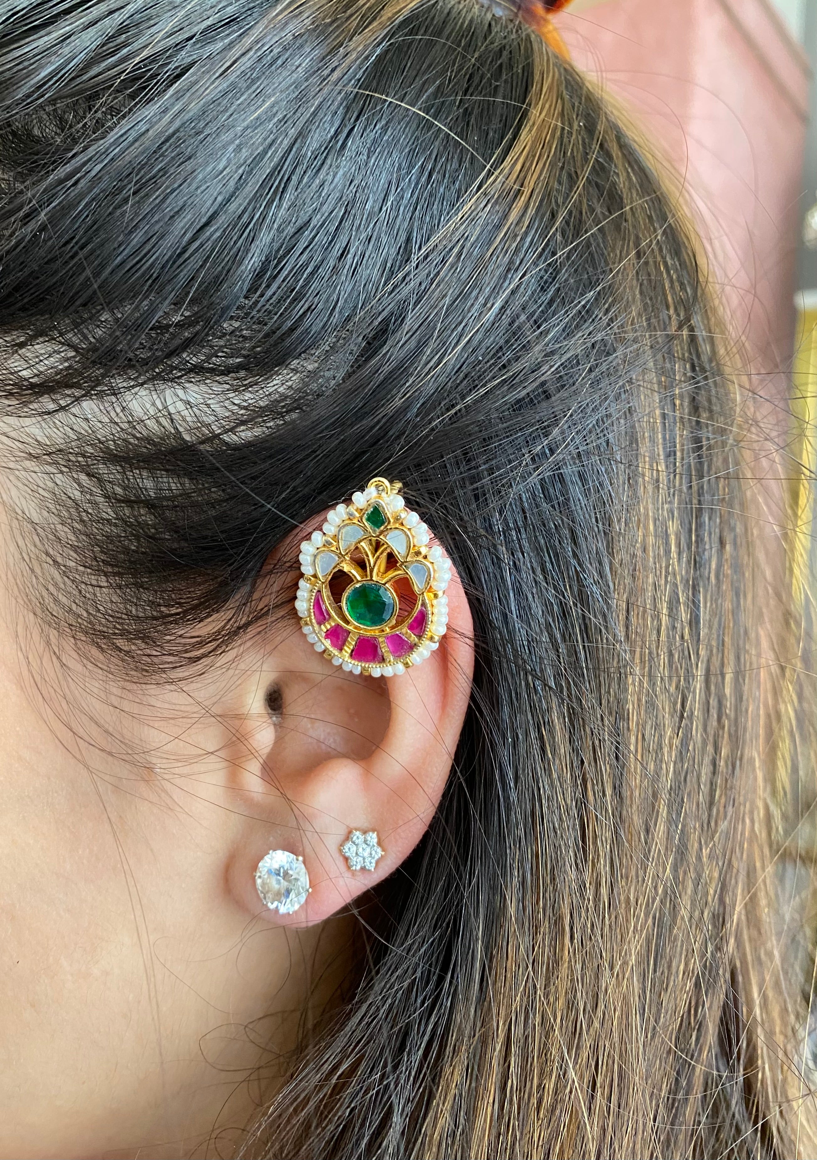 Gold plated Kundan Ear Cuff