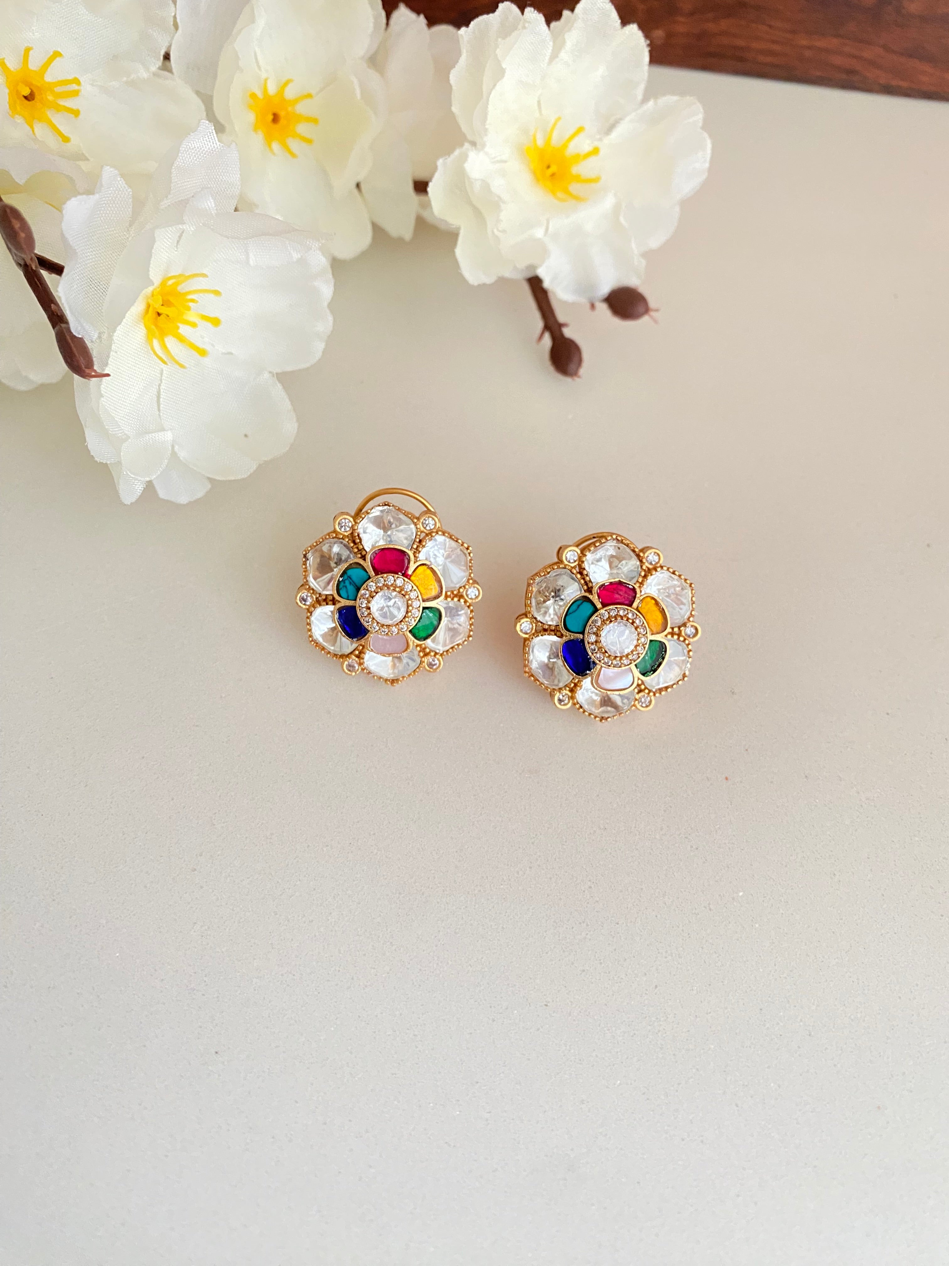 Moissanite Floral Navrattan Studs