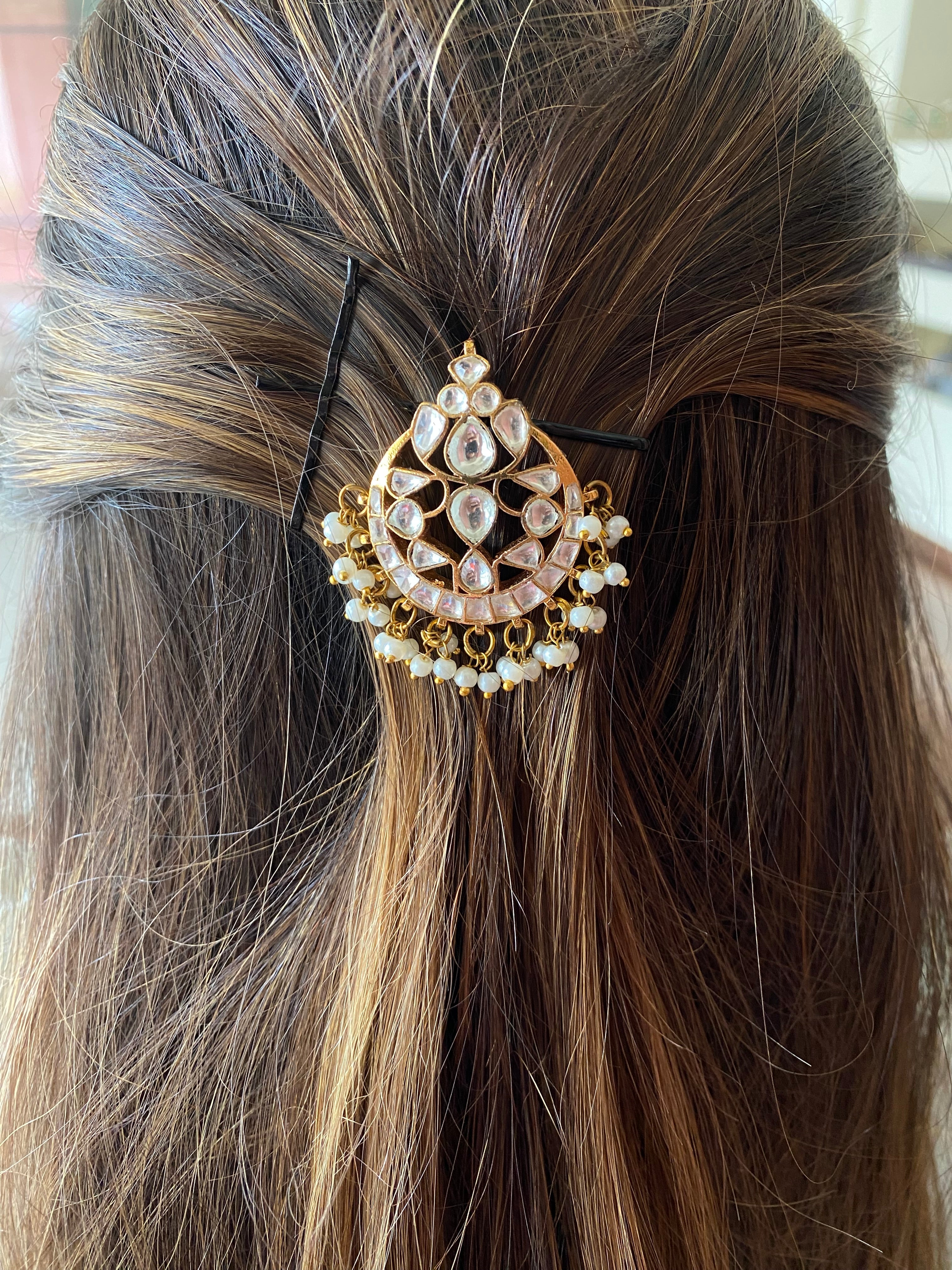 Gold Plated Kundan braid pin