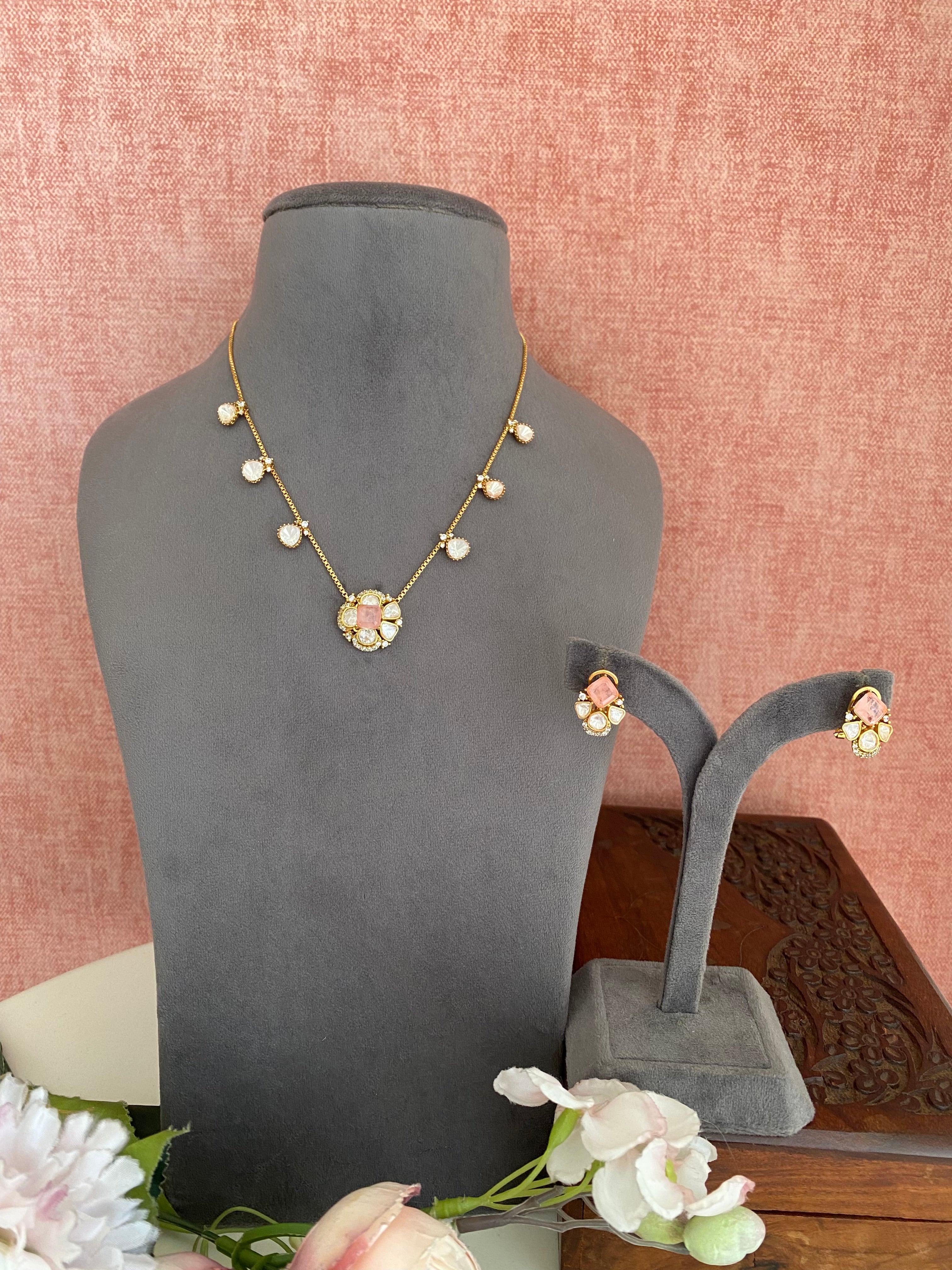 Moissanite Pink Pendant Set