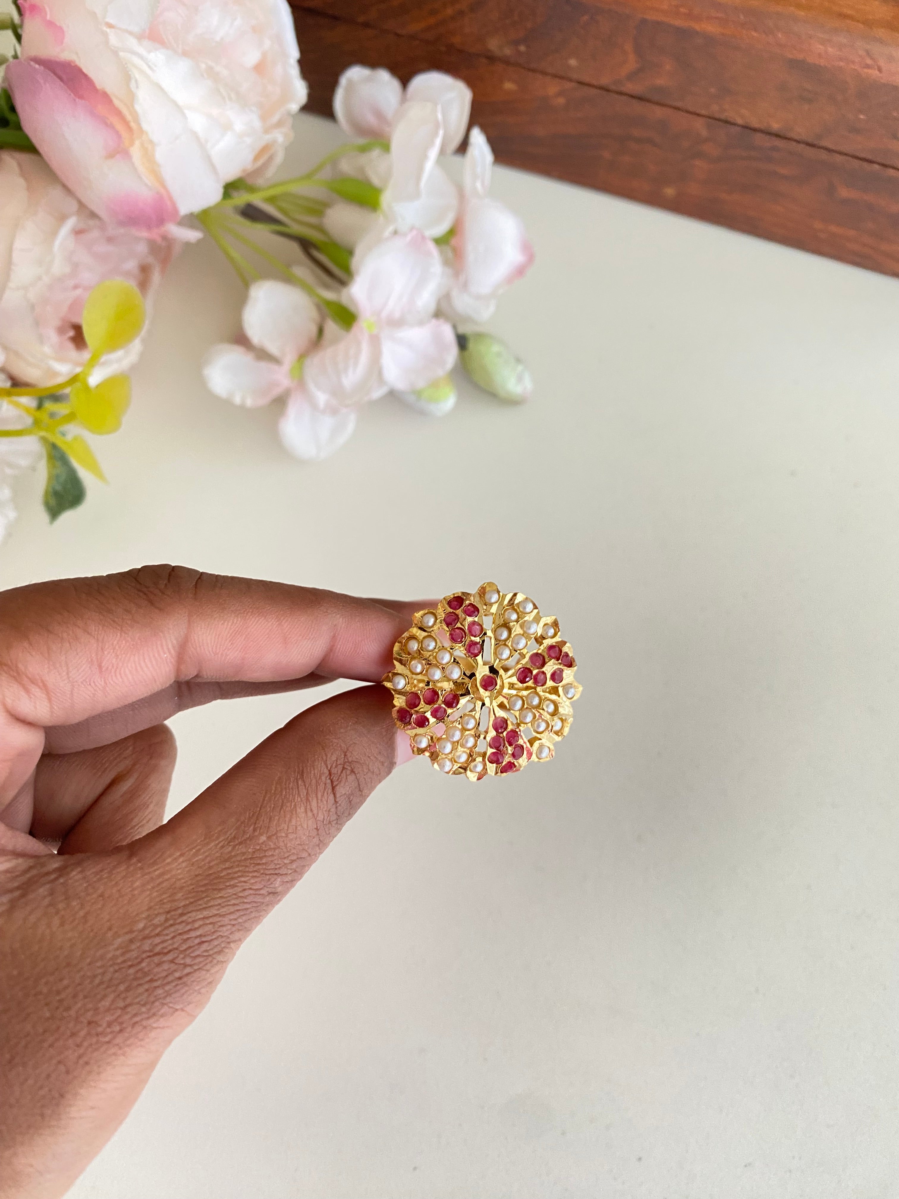 Amritsari Jadau Red Ring