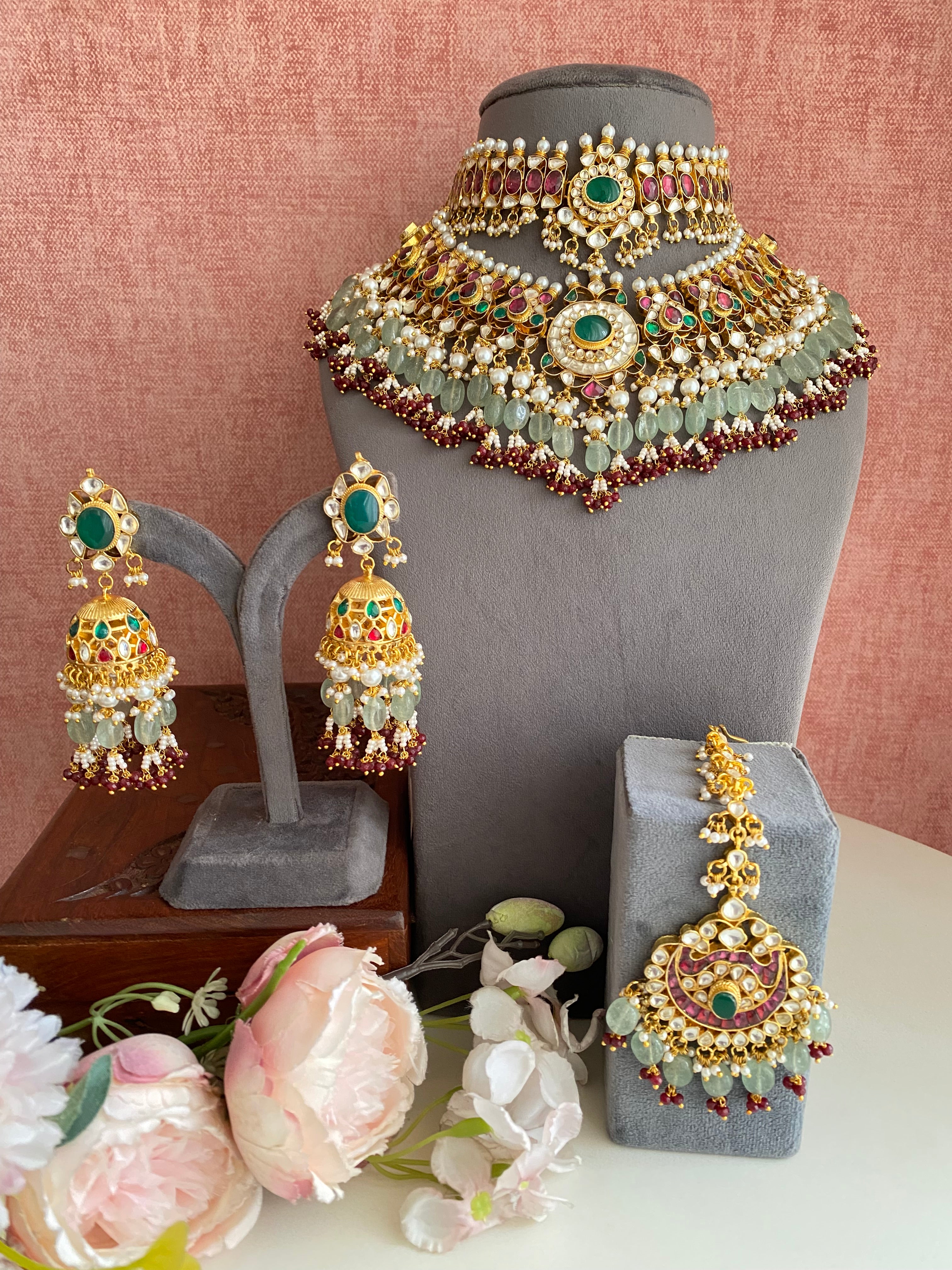 Multi color Kundan Bridal Double set