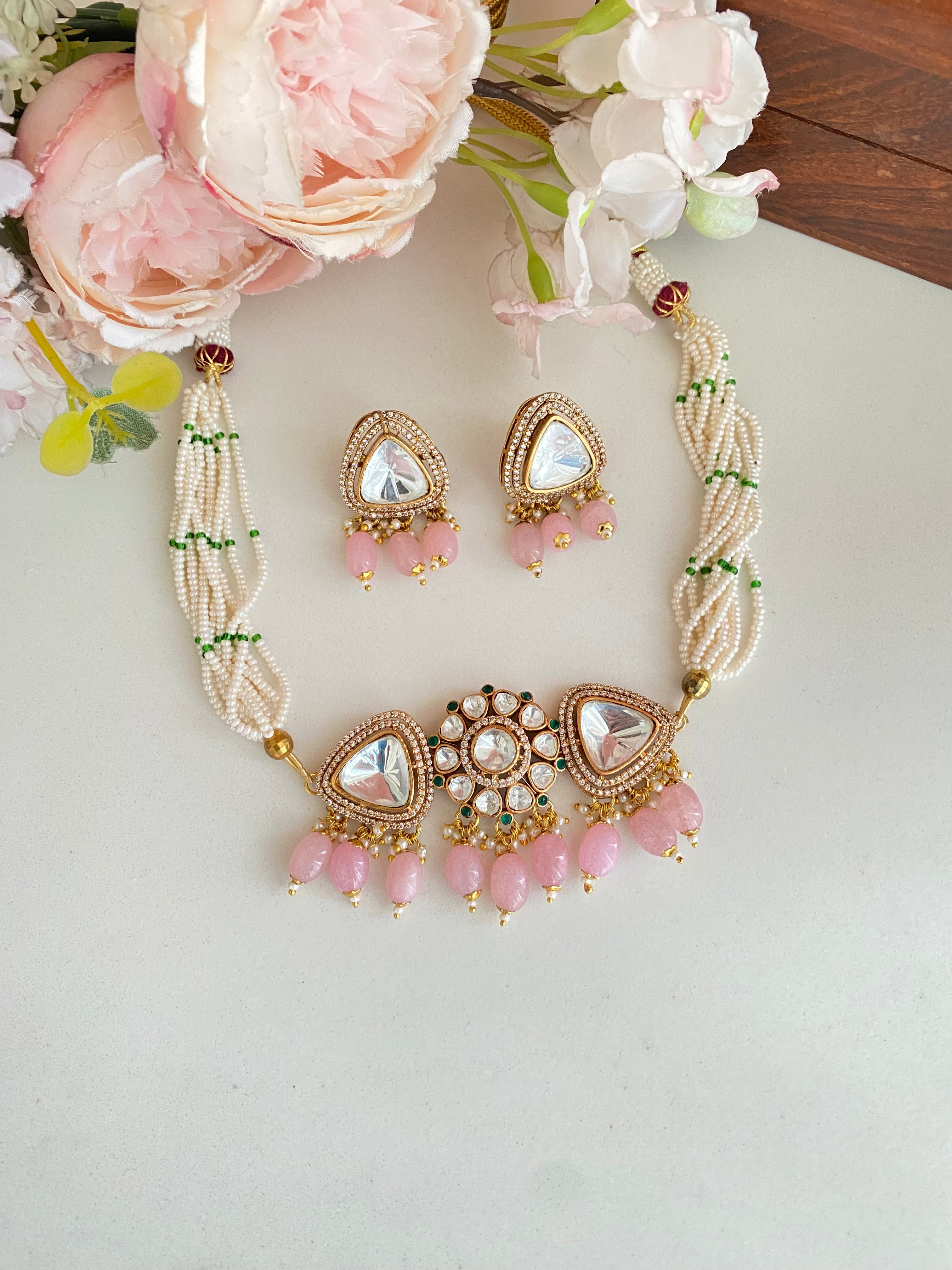 Gold plated Moissanite Choker set