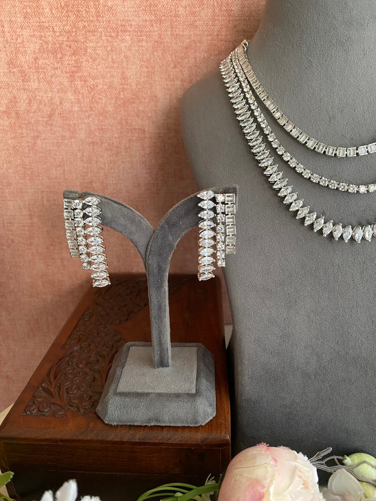 Silver Plated Diamond Necklace set
