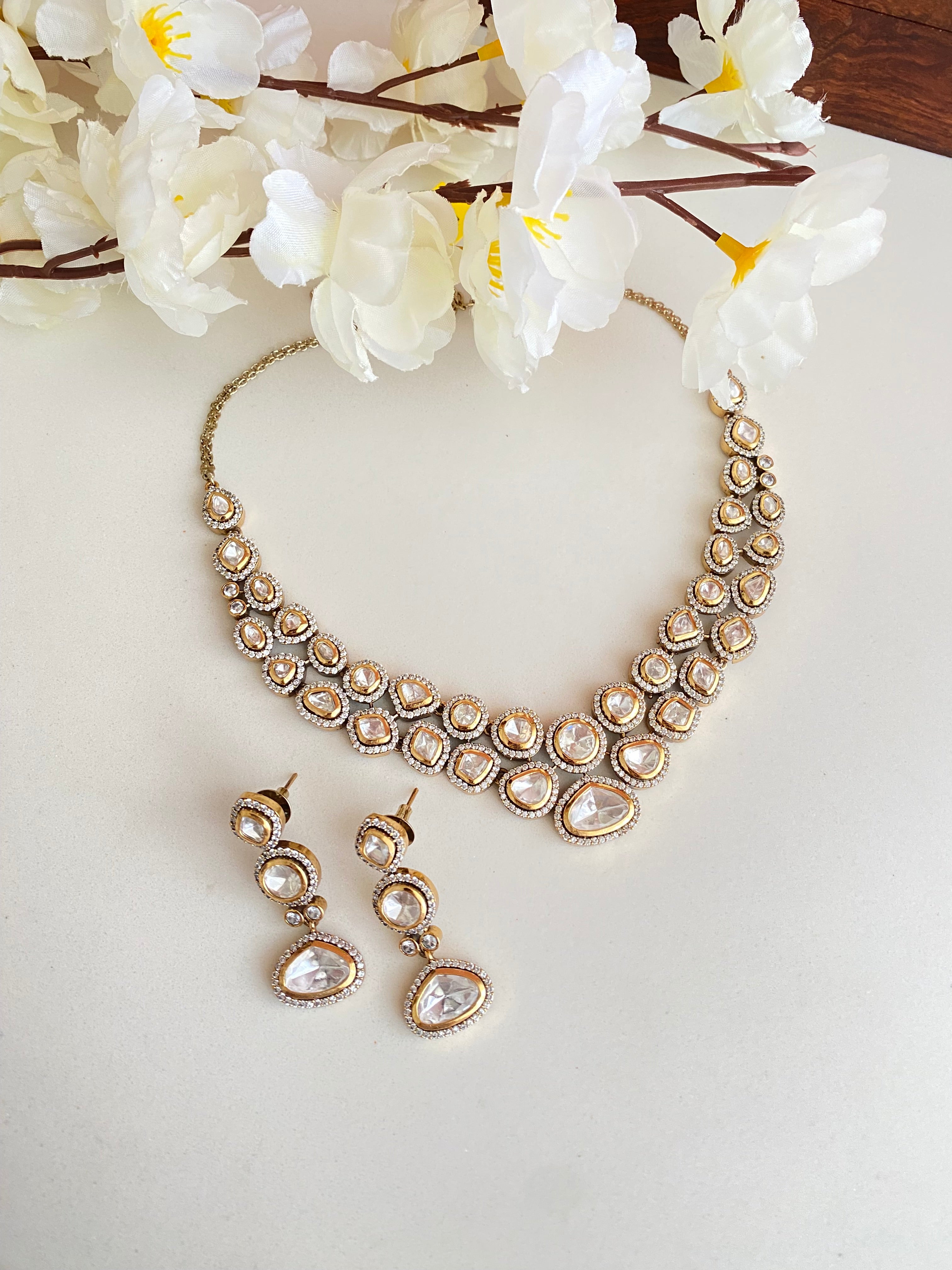 Gold plated Moissanite Necklace set