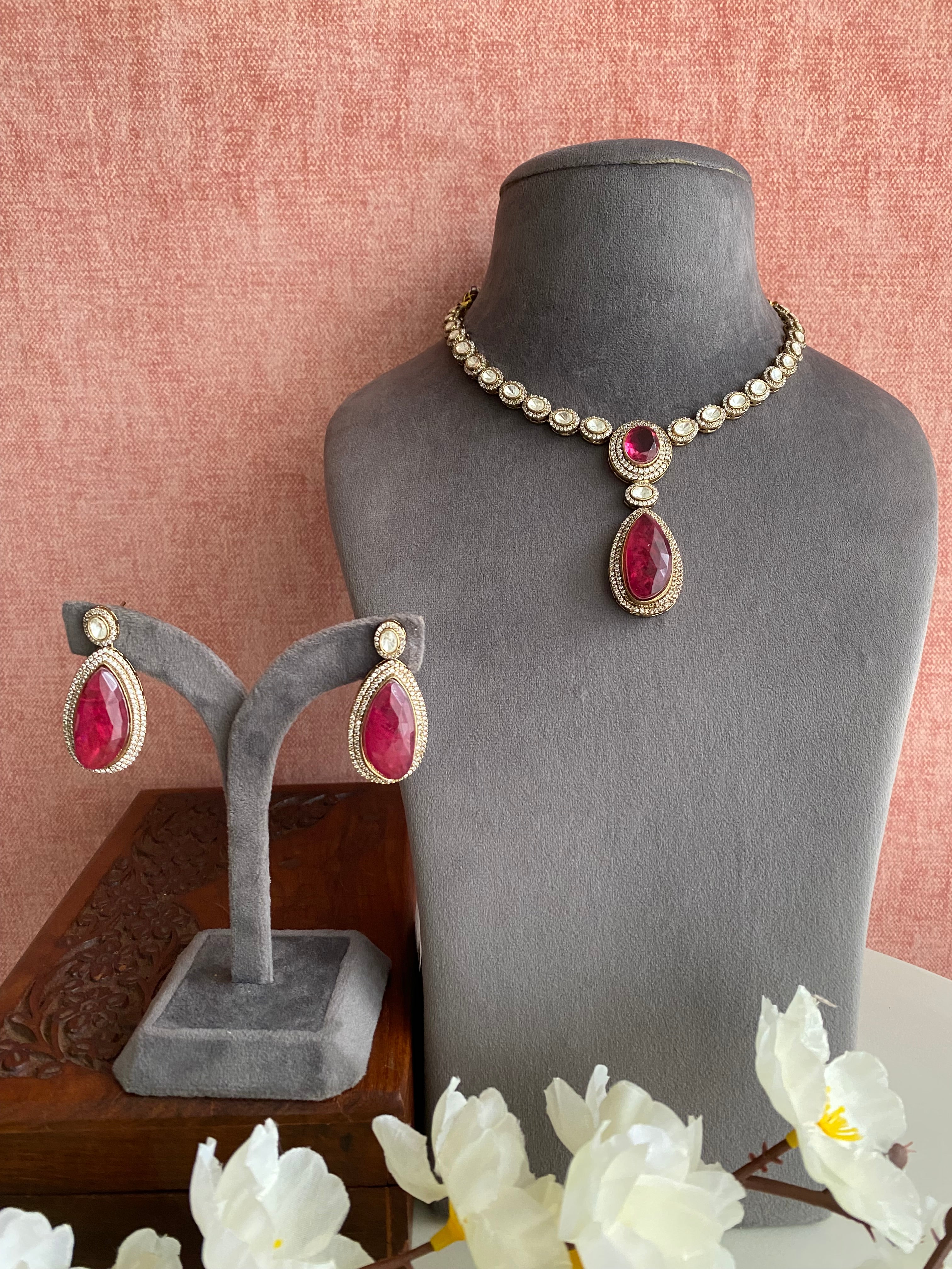 Gold plated moissanite Long necklace set