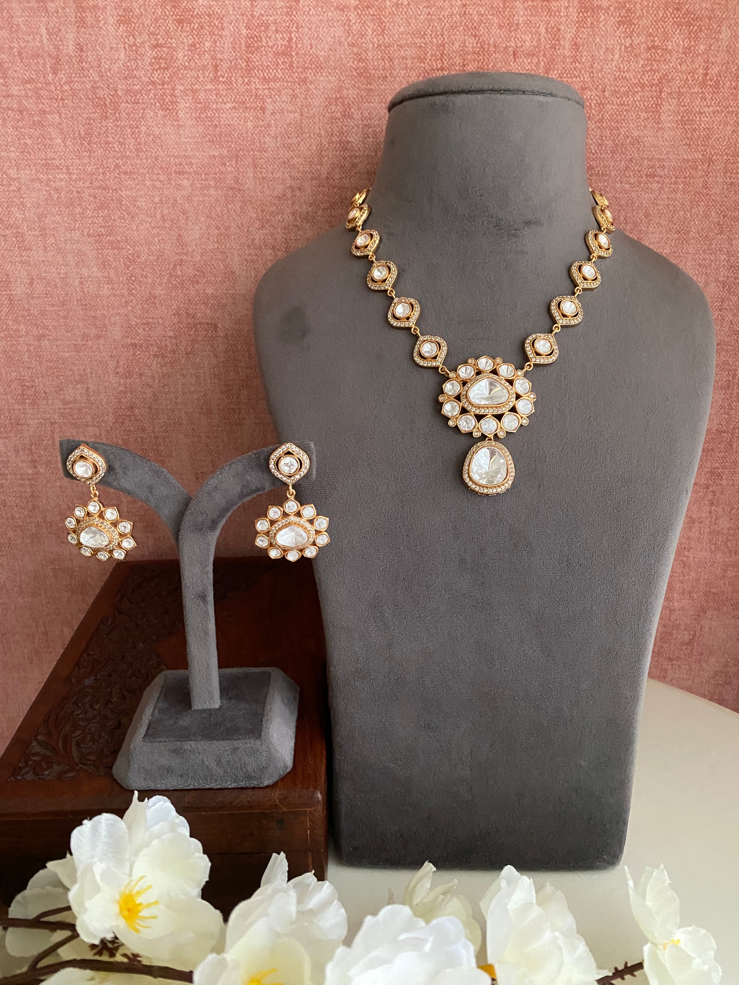 Gold plated Moissanite Long Necklace Set