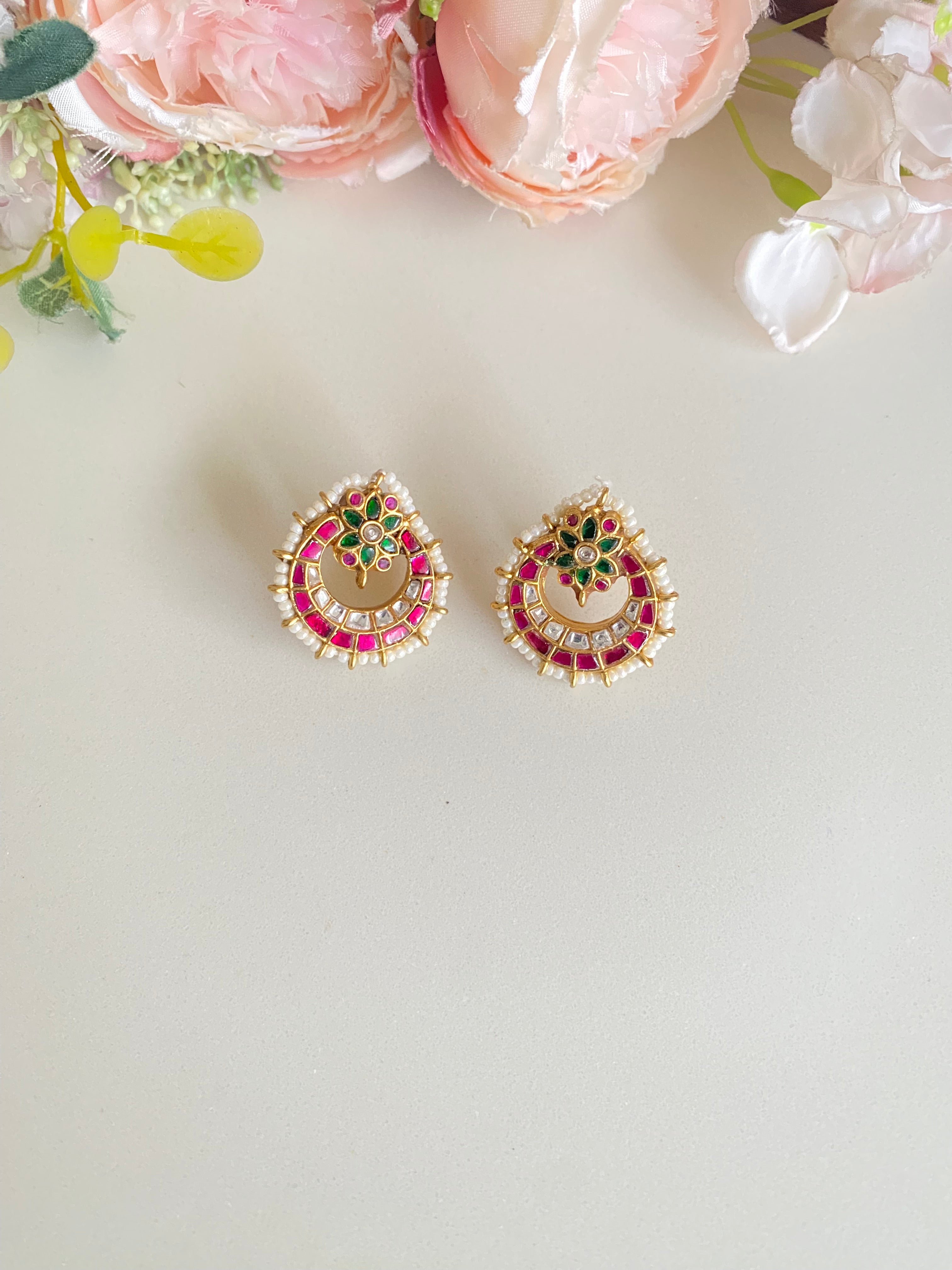 Gold Plated pink Kundan Studs