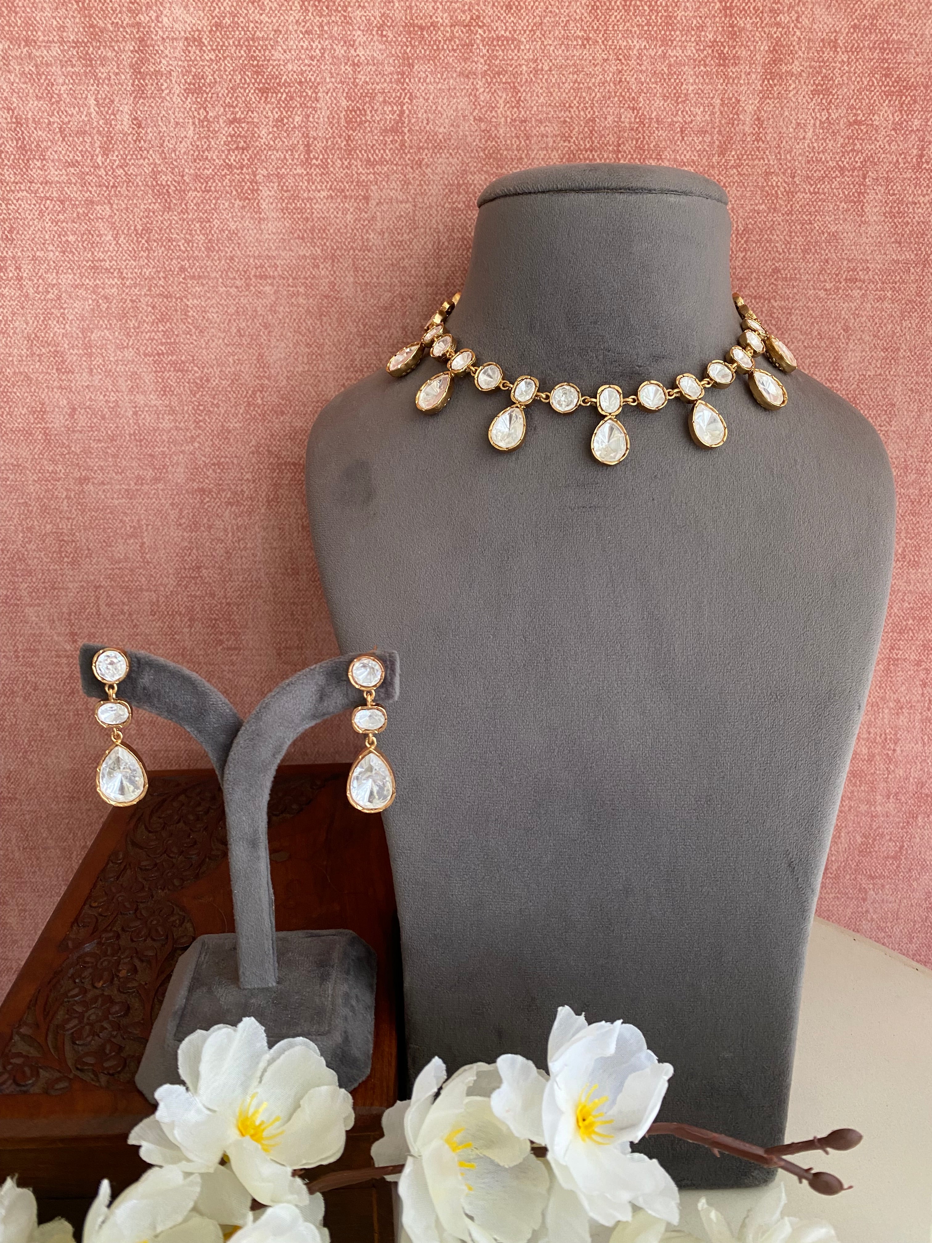 Gold plated Moissanite Choker set