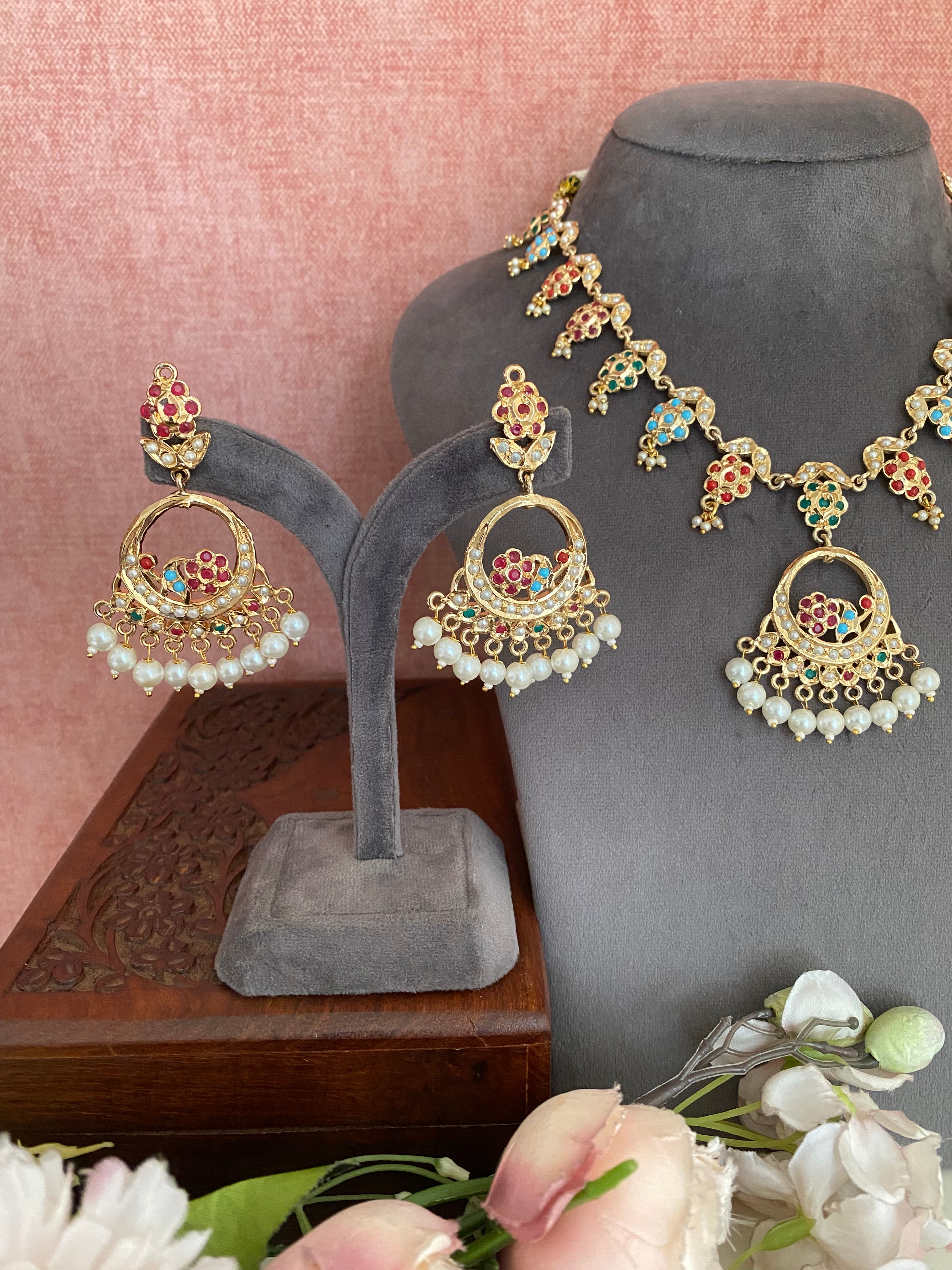 Amritsari Jadau Multi Necklace with chandbaali earrings