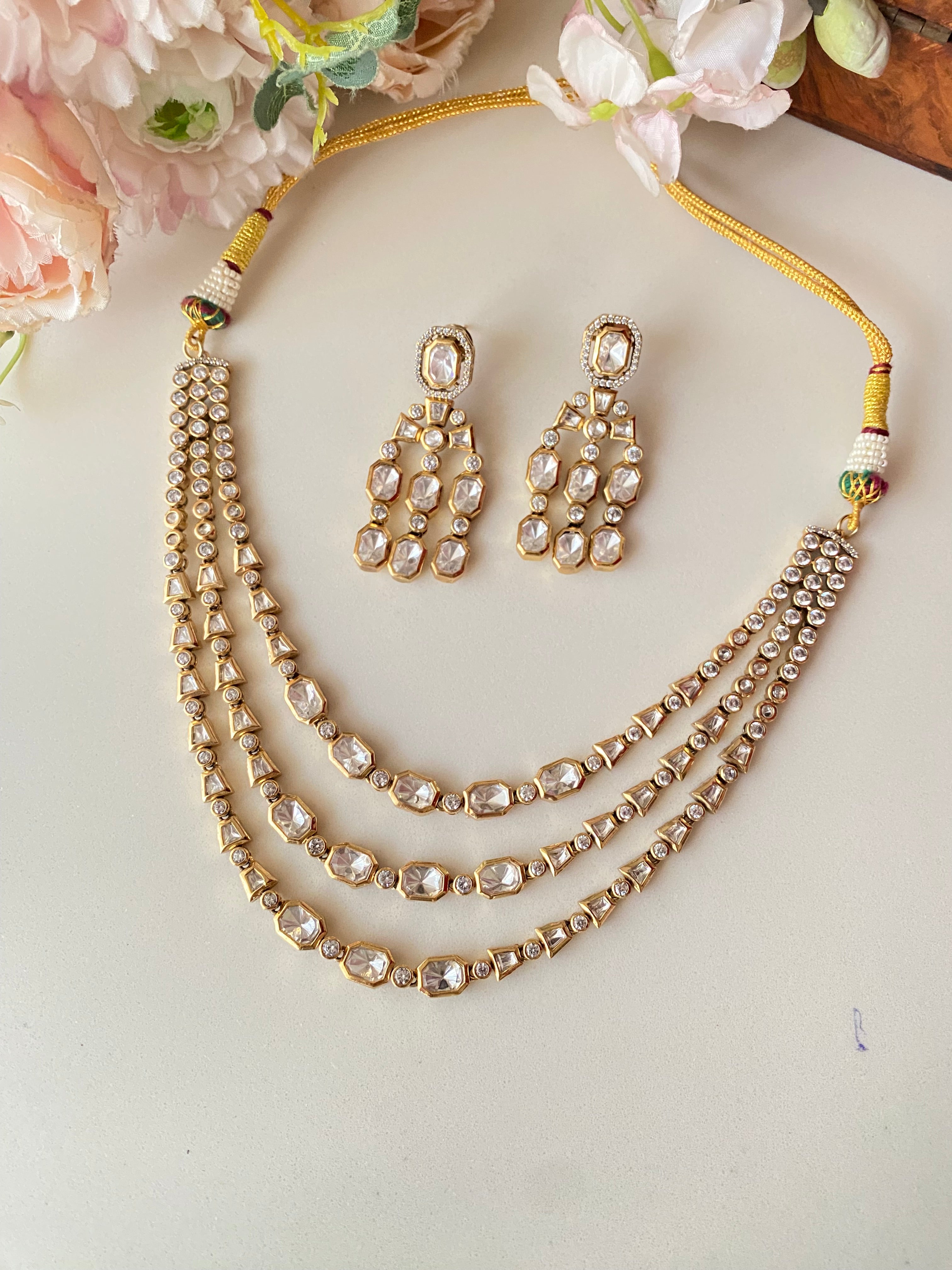Moissanite 3-Line Necklace Set