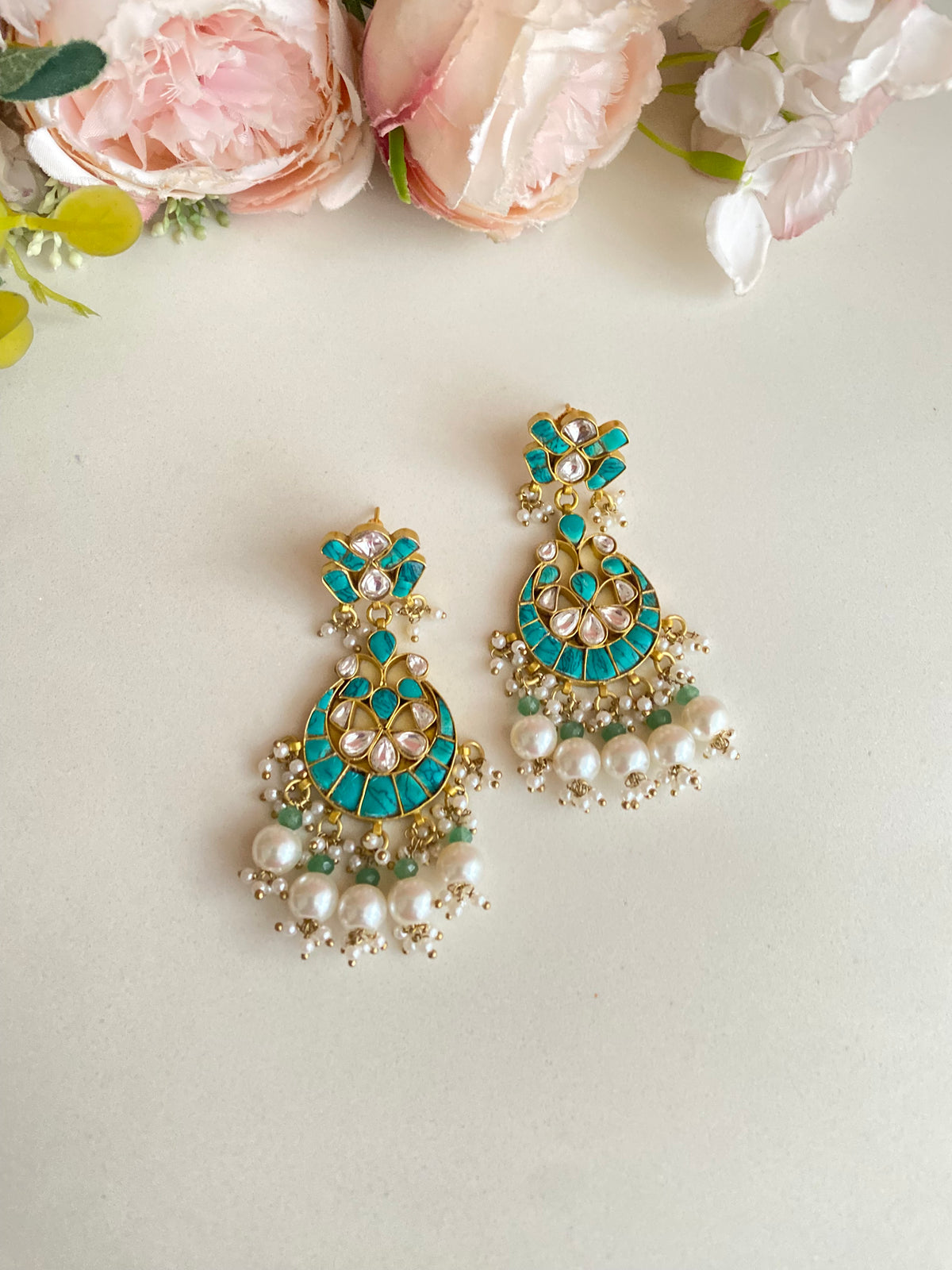Gold Plated Turquoise Kundan earrings