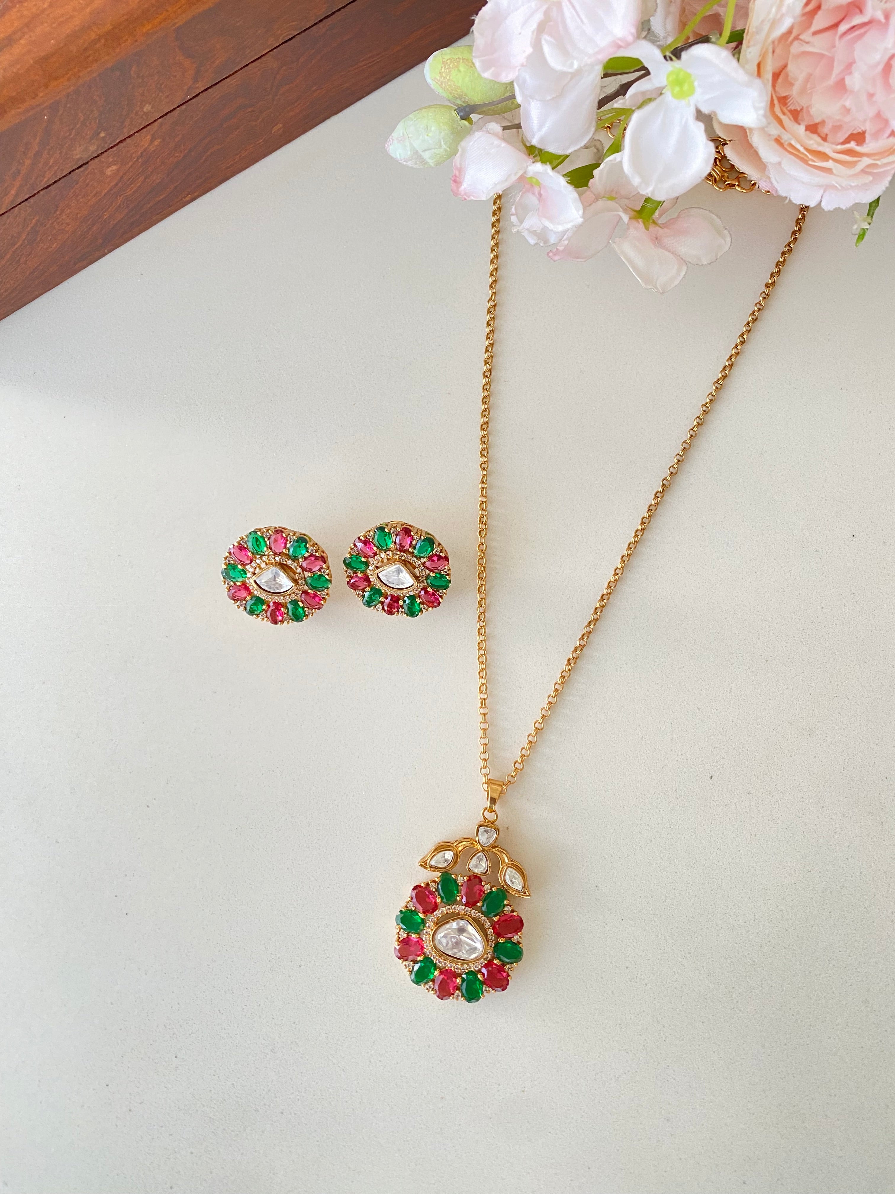 Gold plated Moissanite Pendant Set