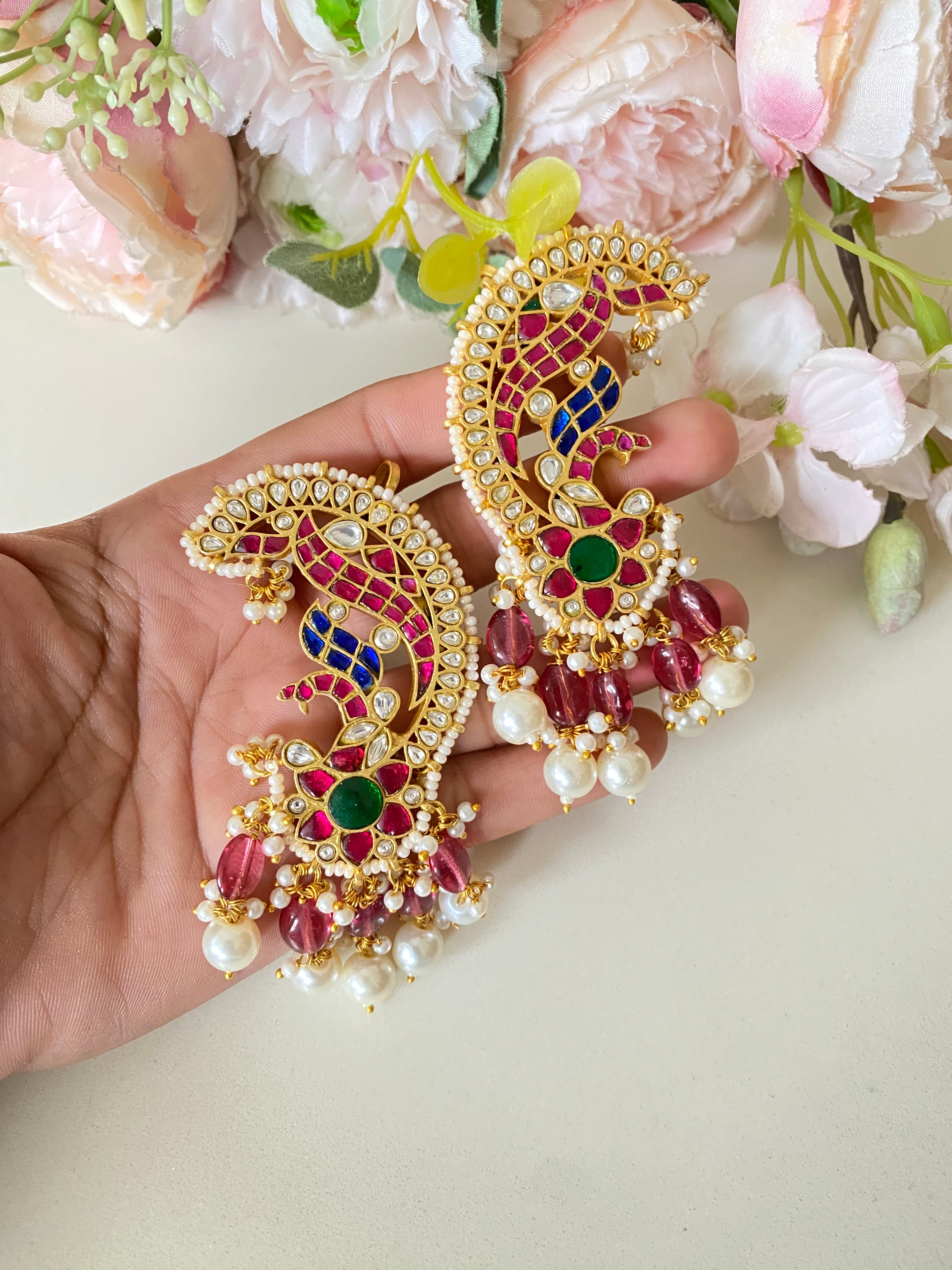 Multi Color Kundan Ear cuffs