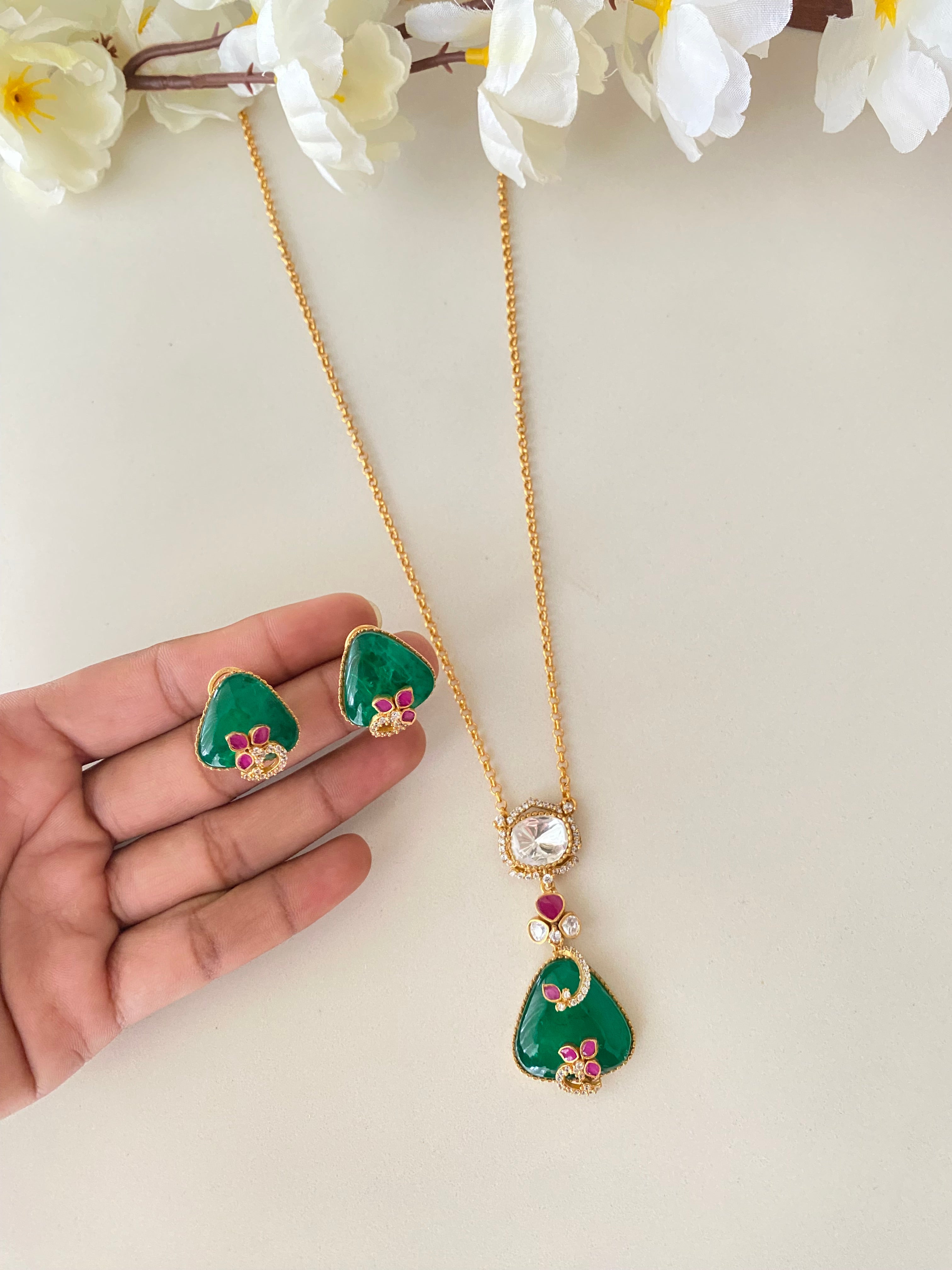 Gold plated Moissanite pendant Set