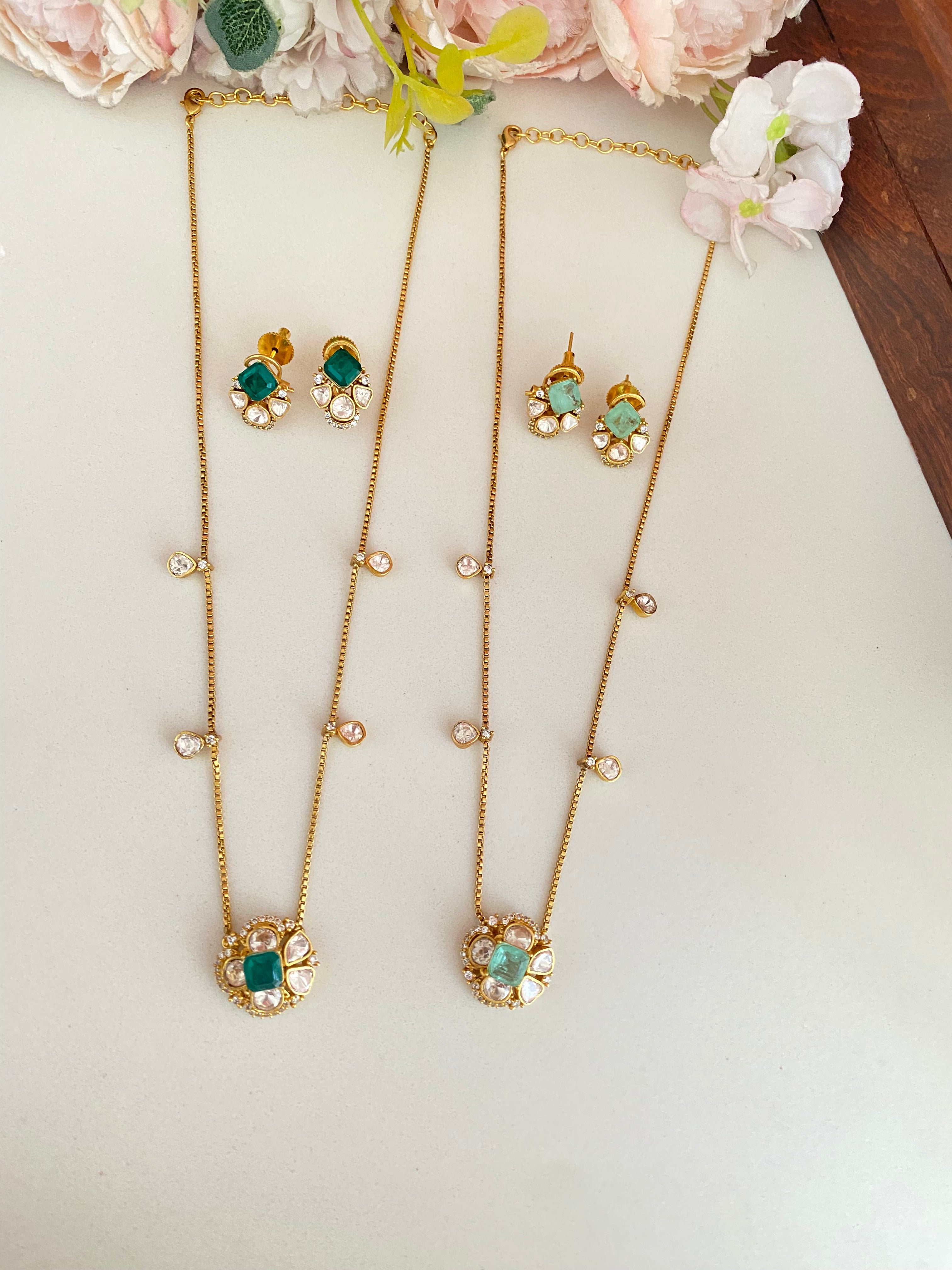 Gold plated Moissanite Pendant Set