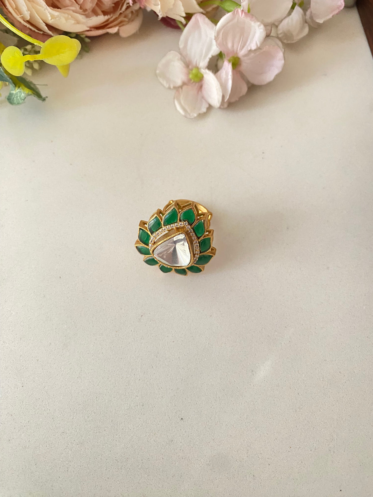 Gold plated Moissanite Green Ring