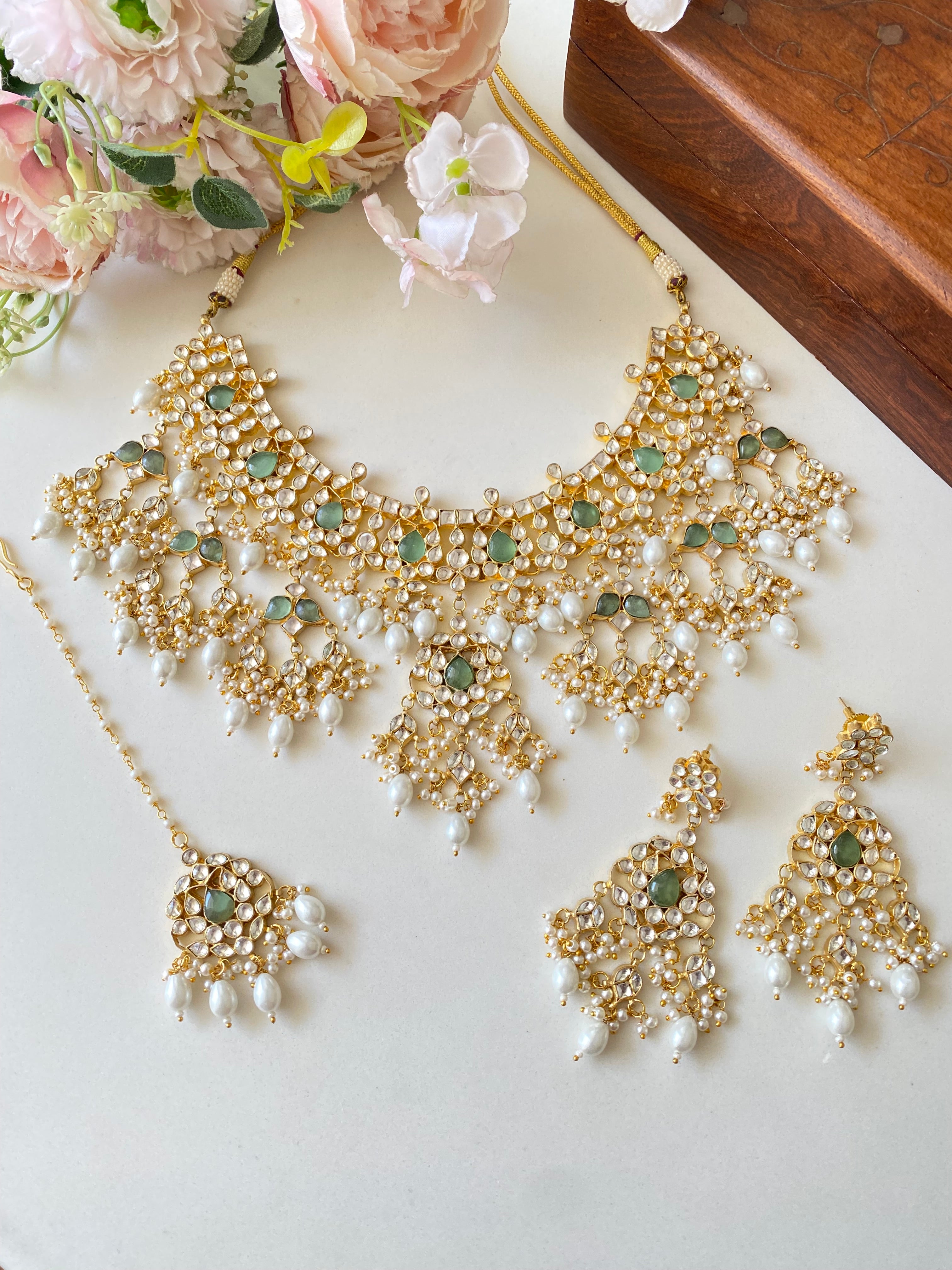 Mint Kundan bridal necklace set