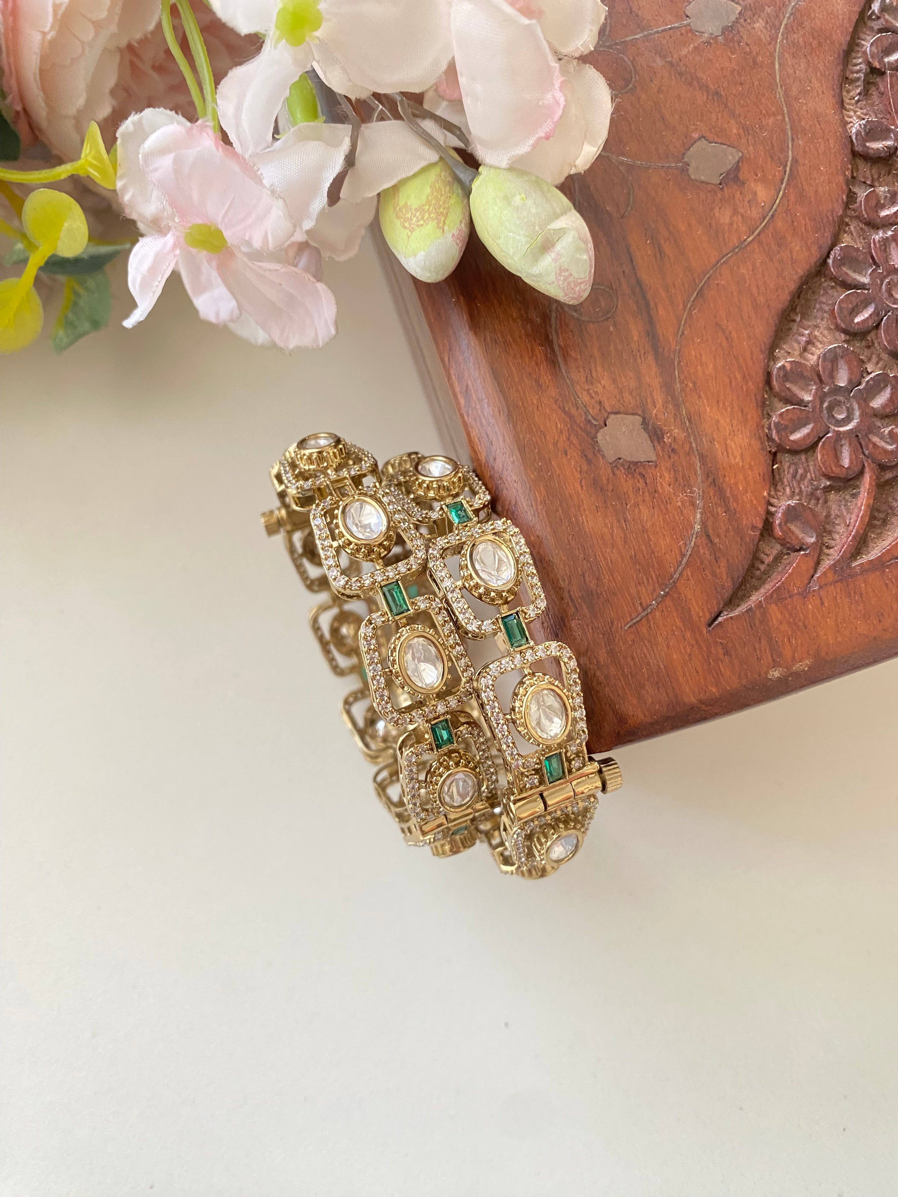 Dual plated Moissanite green Bangles