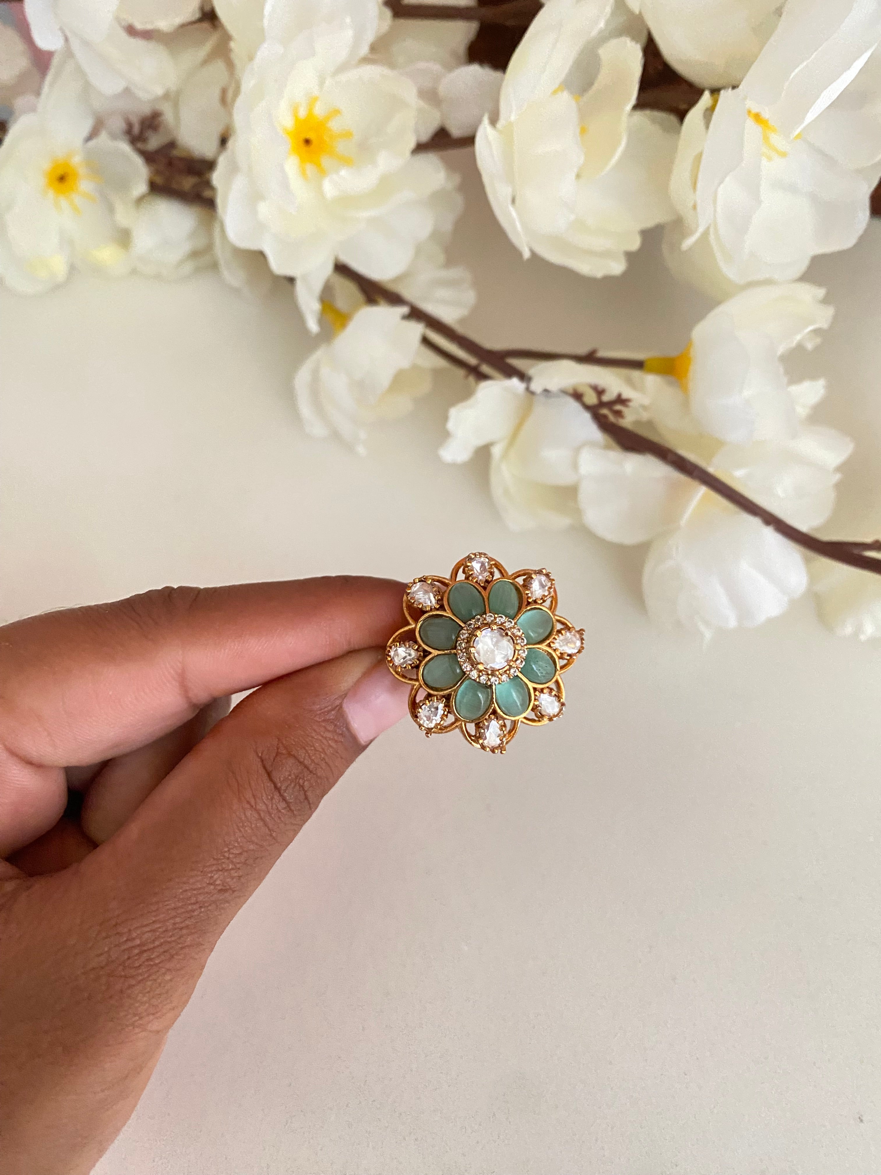 Moissanite Polki Ring