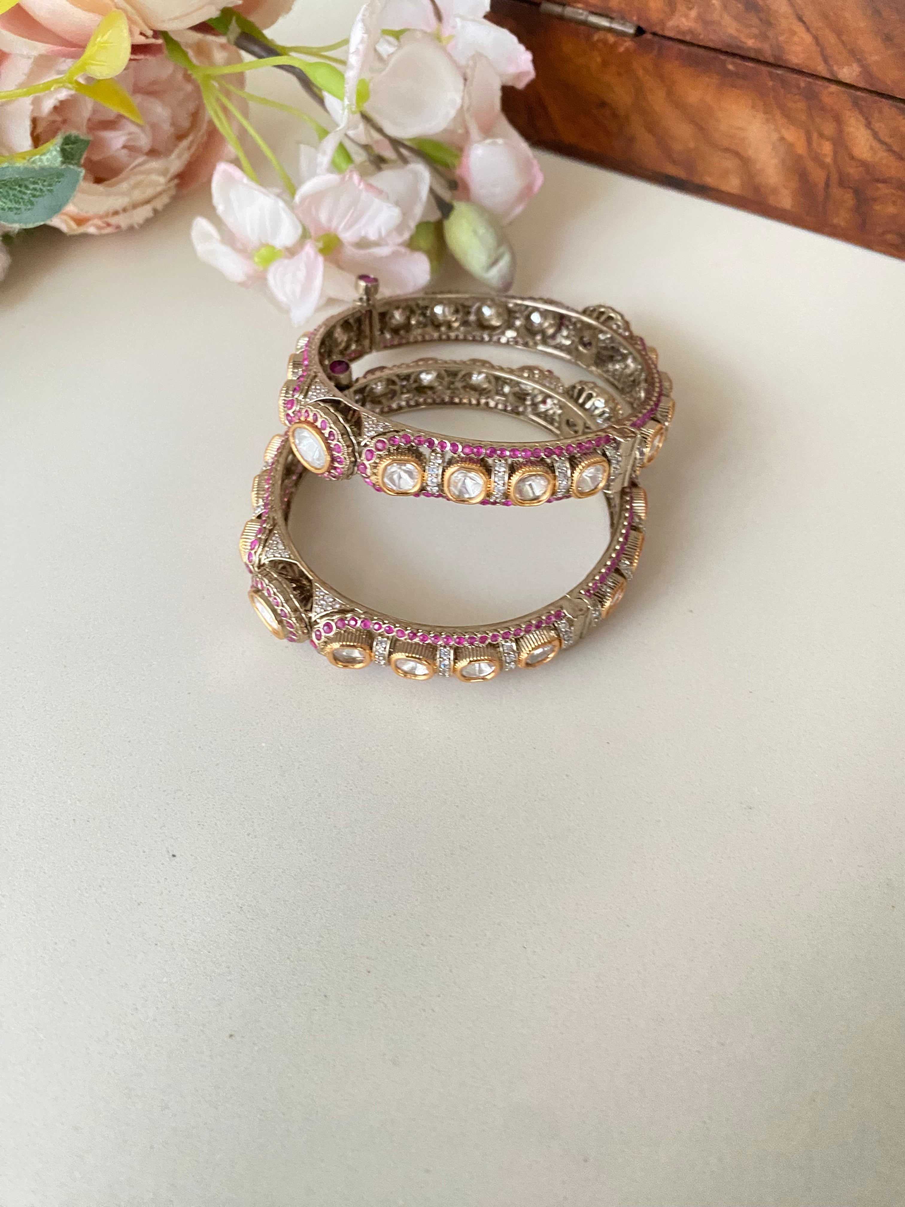 Gold plated Pink Moissanite Bangles