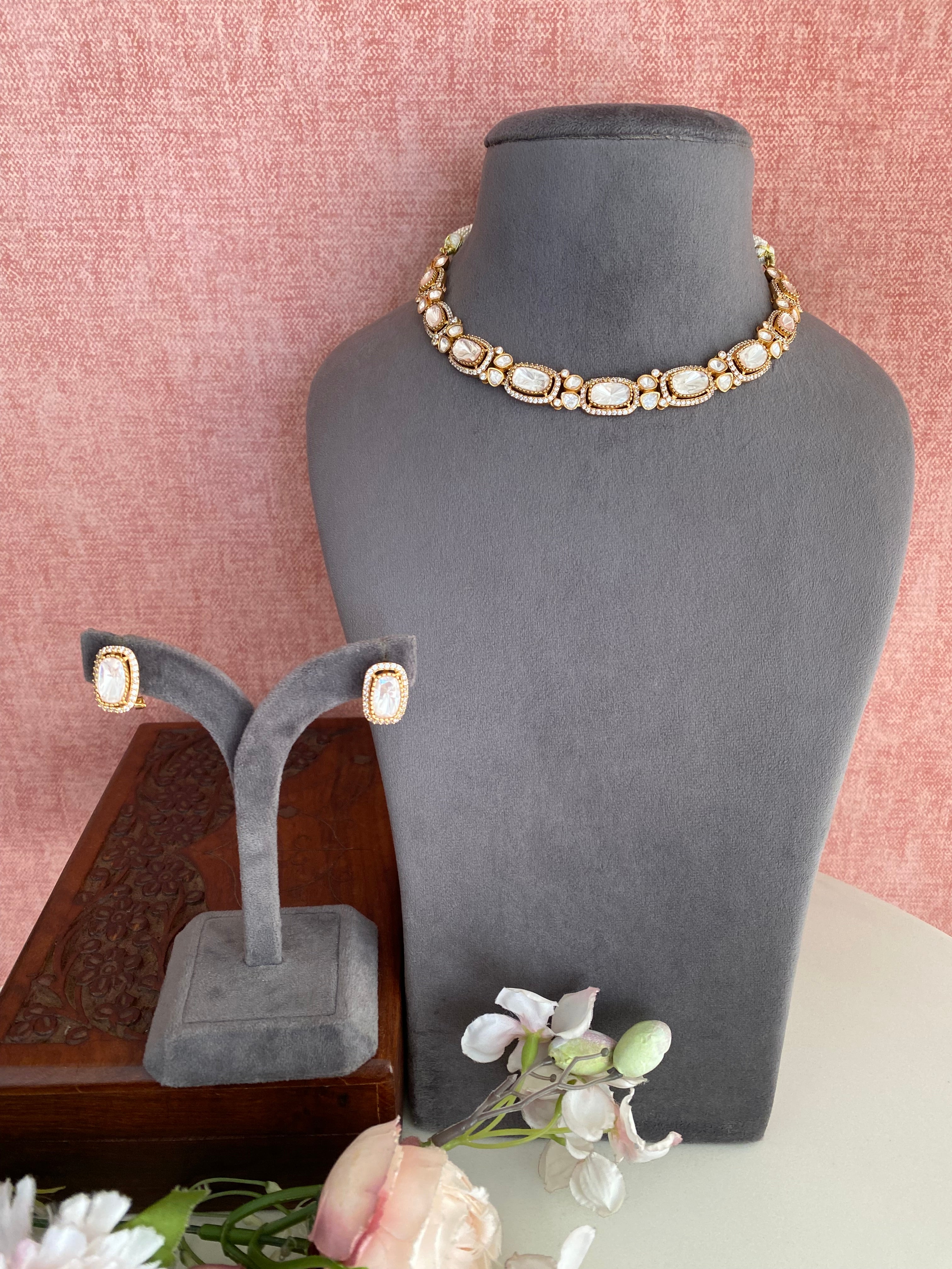 Gold plated Moissanite Choker set
