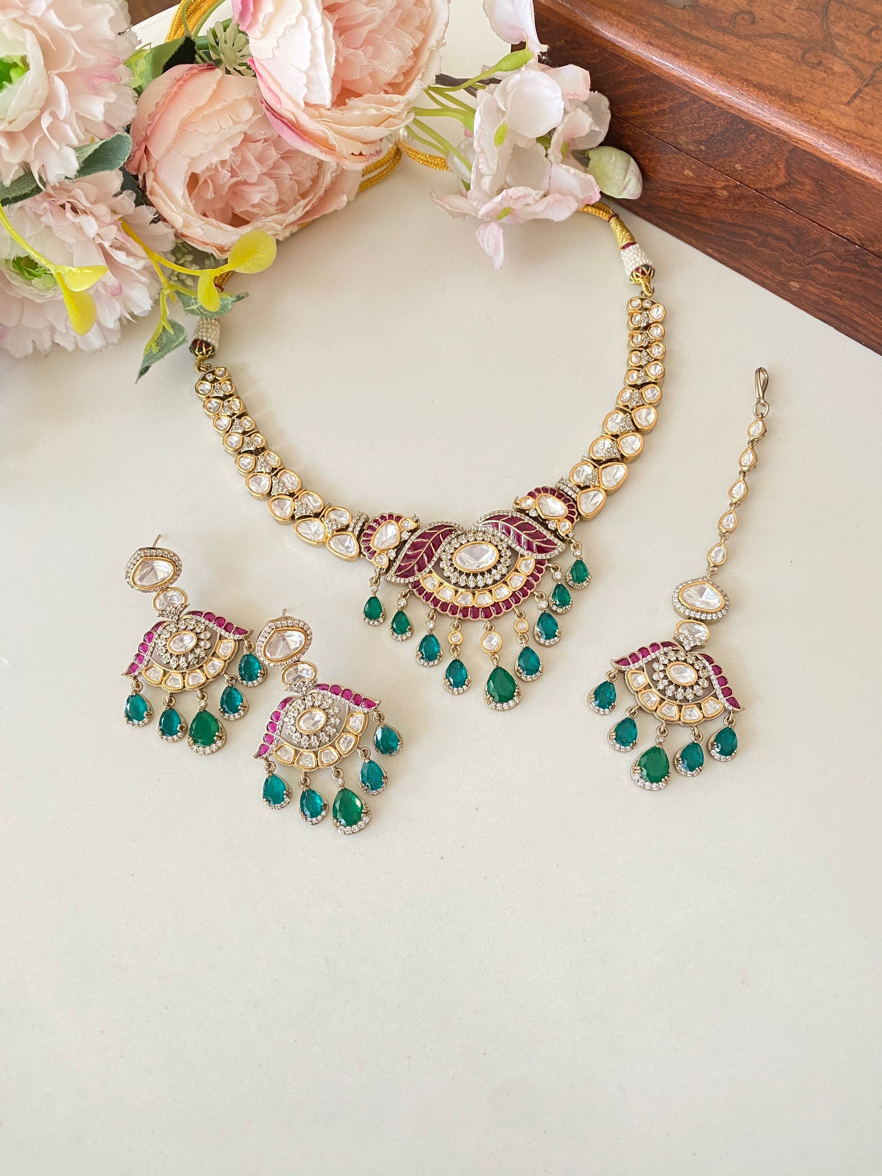 Gold plated Moissanite Necklace Set