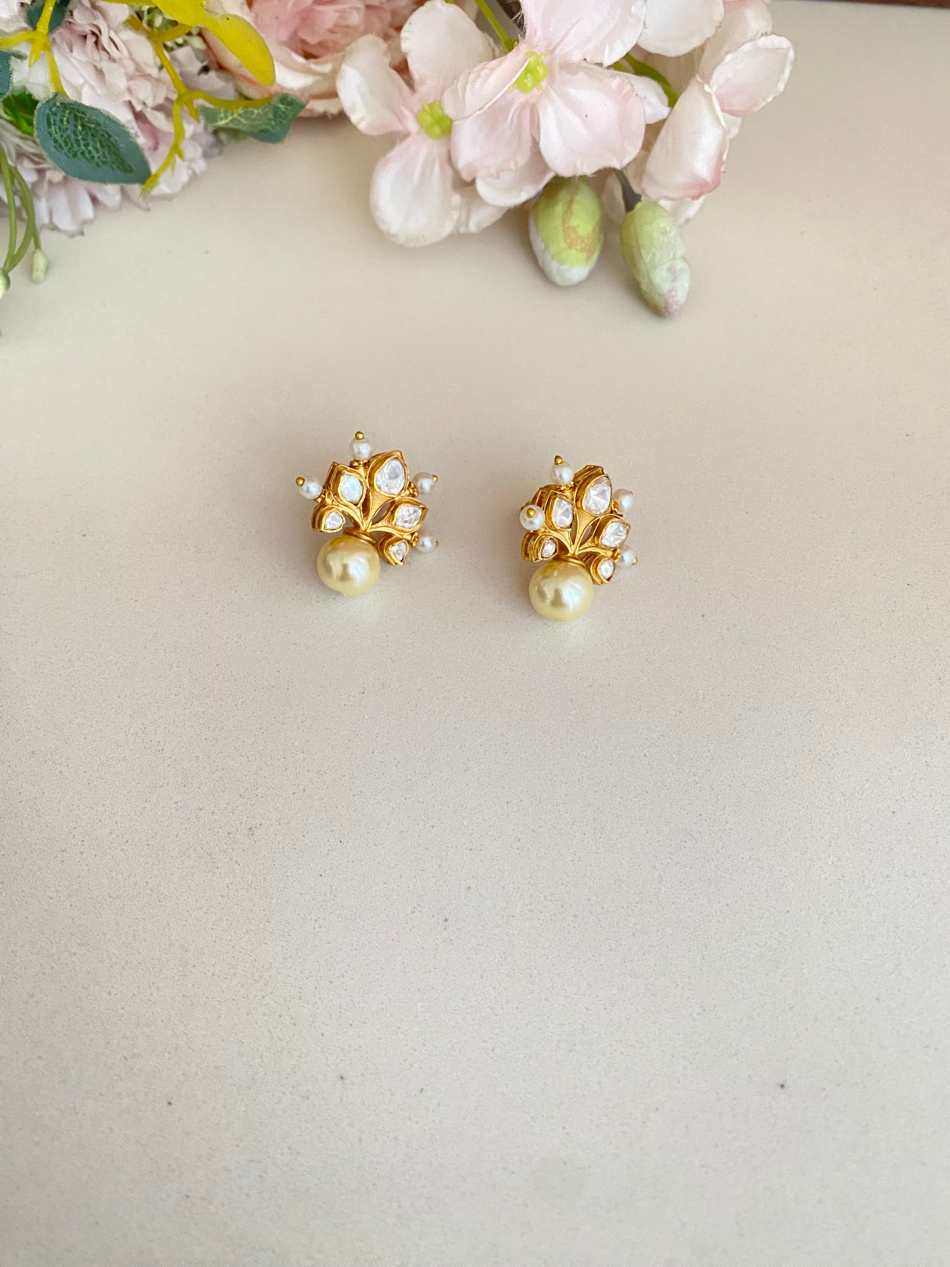 Gold plated Moissanite pearl studs