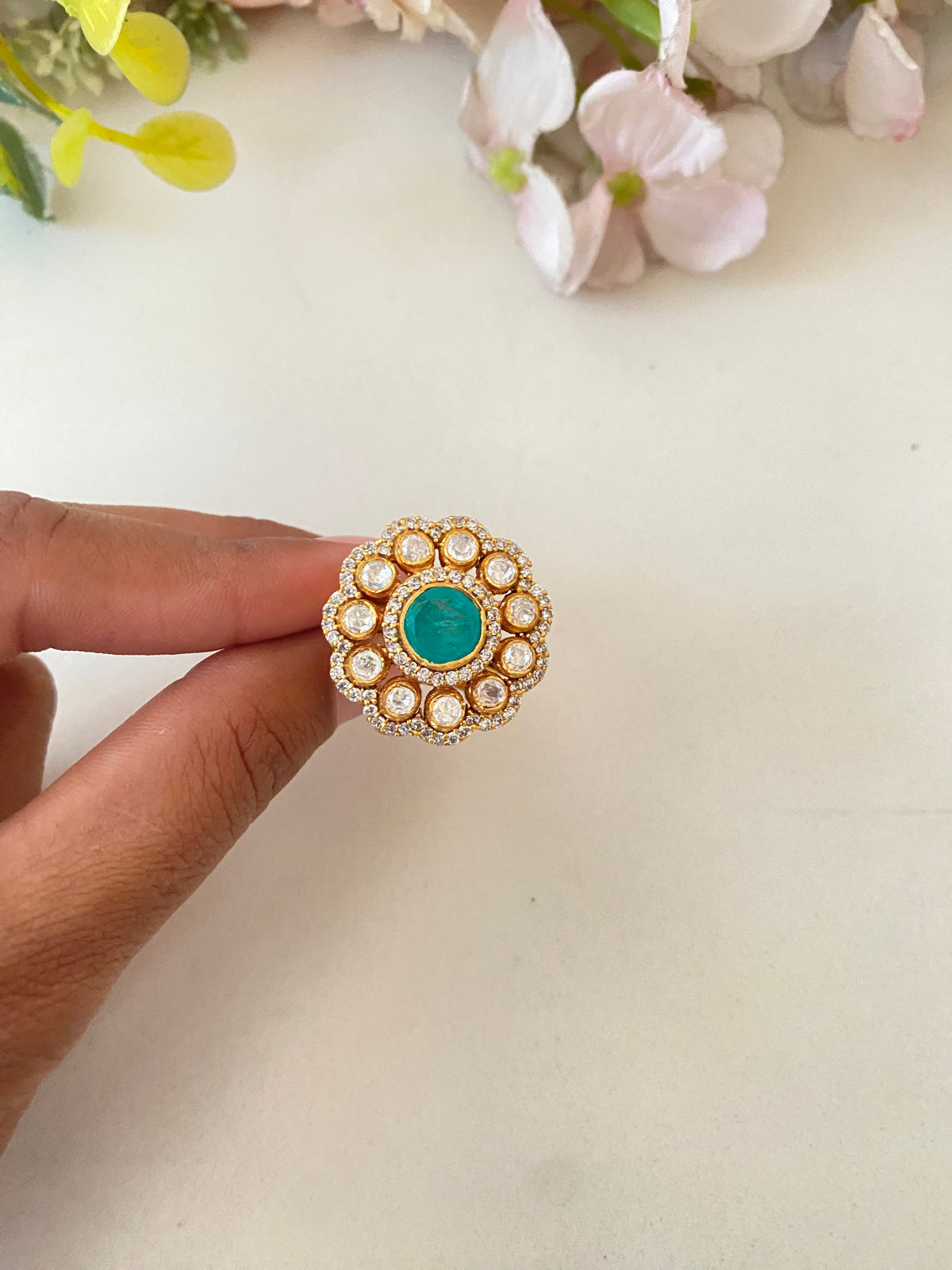 Gold plated Moissanite Mint Ring