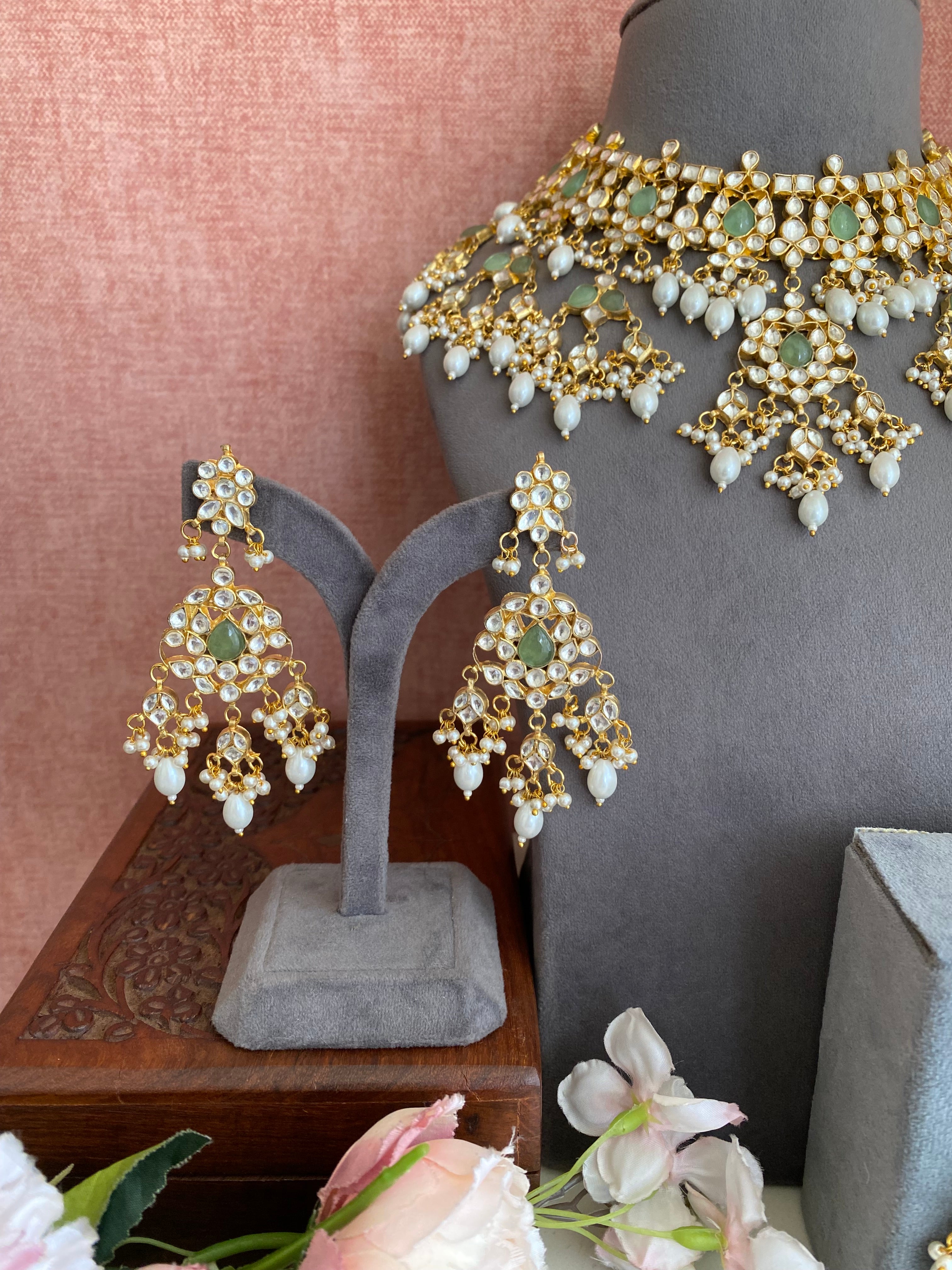 Mint Kundan bridal necklace set