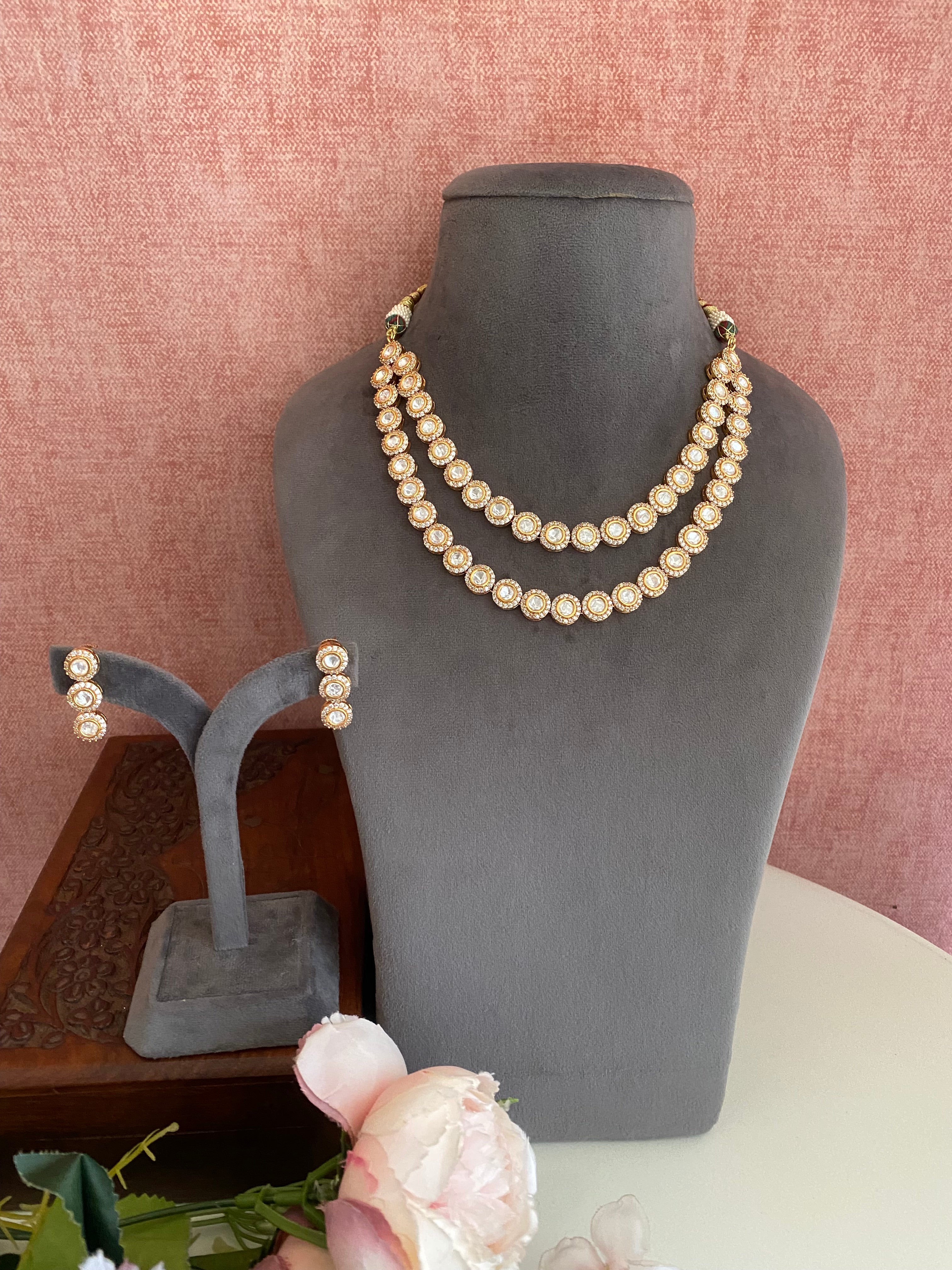 Gold Plated Double Line Necklace Set