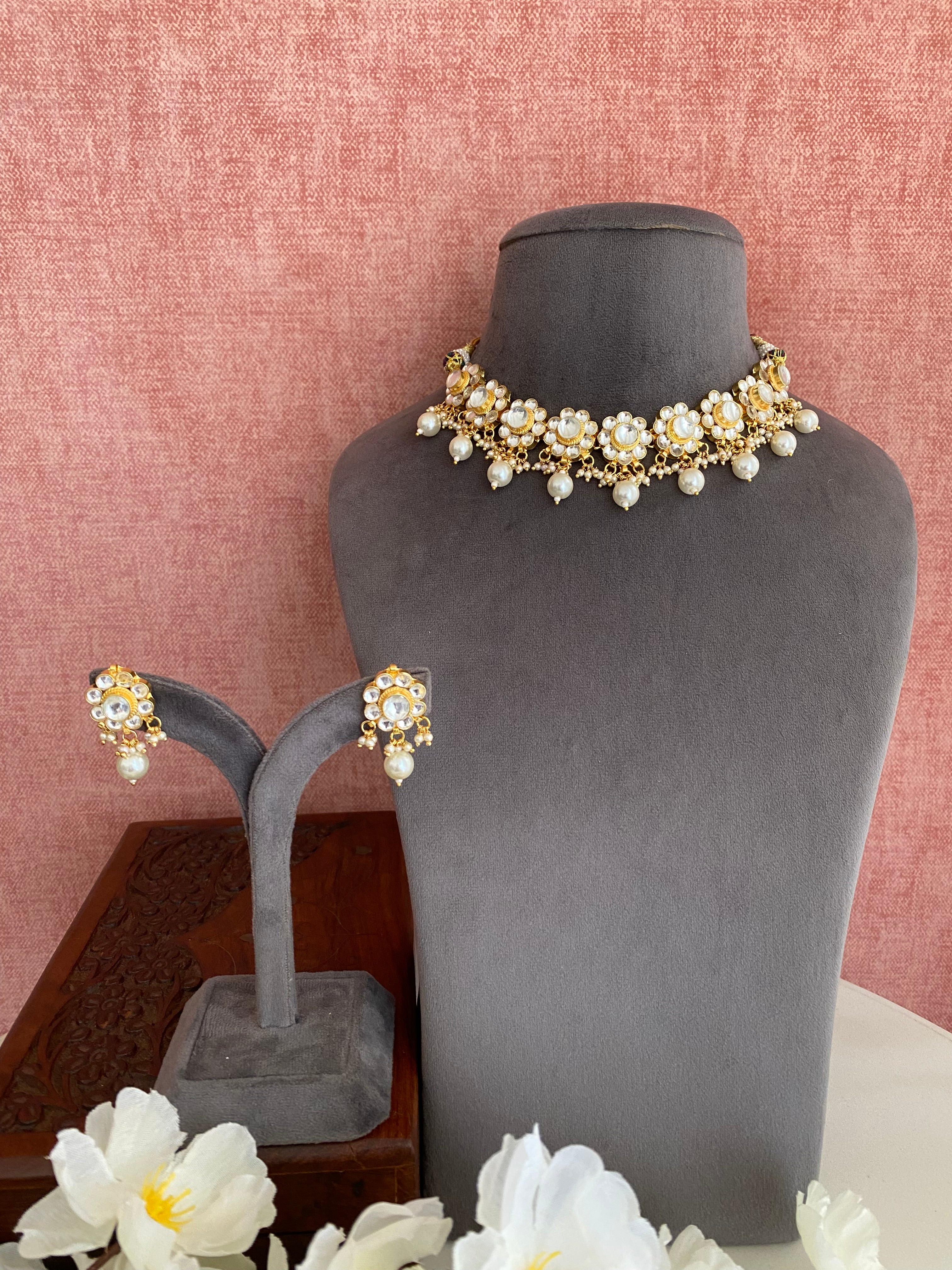 Kundan Choker Set in pearl drops