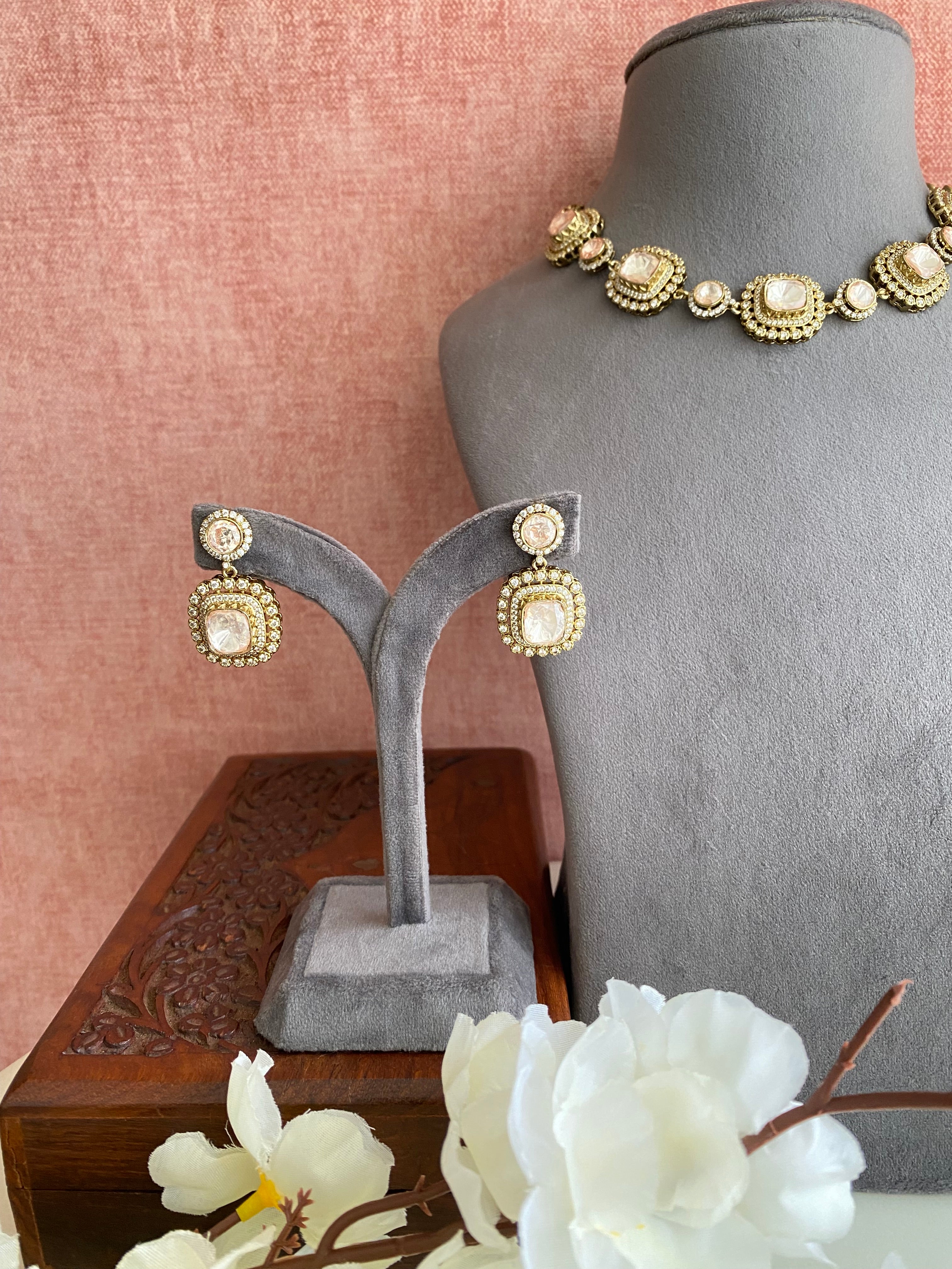 Gold plated Moissanite Necklace set