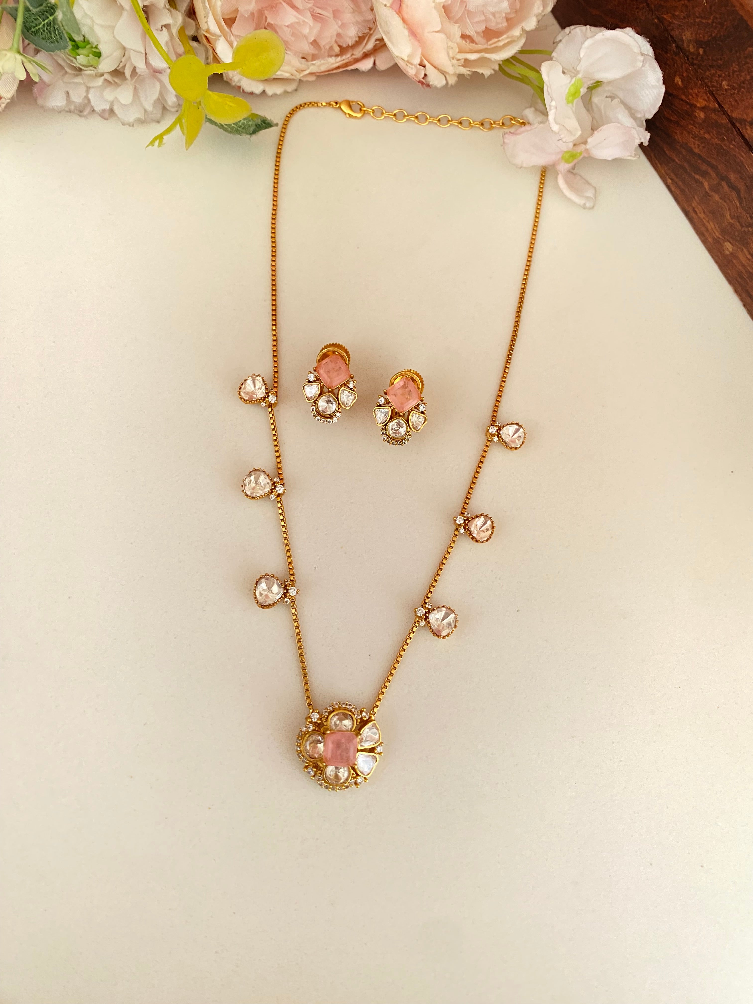 Moissanite Pink Pendant Set