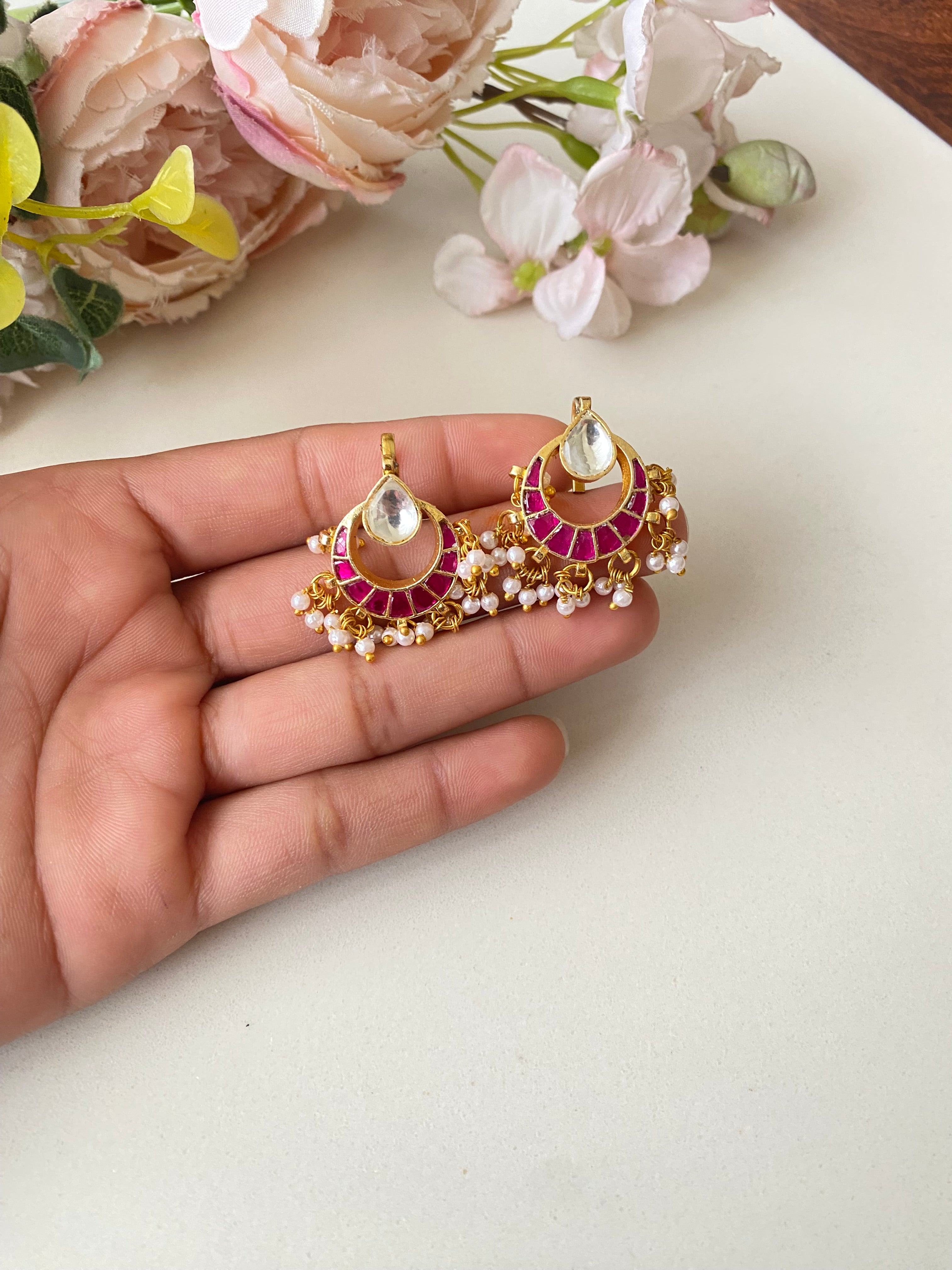 Gold plated Pink Kundan Ear Cuff