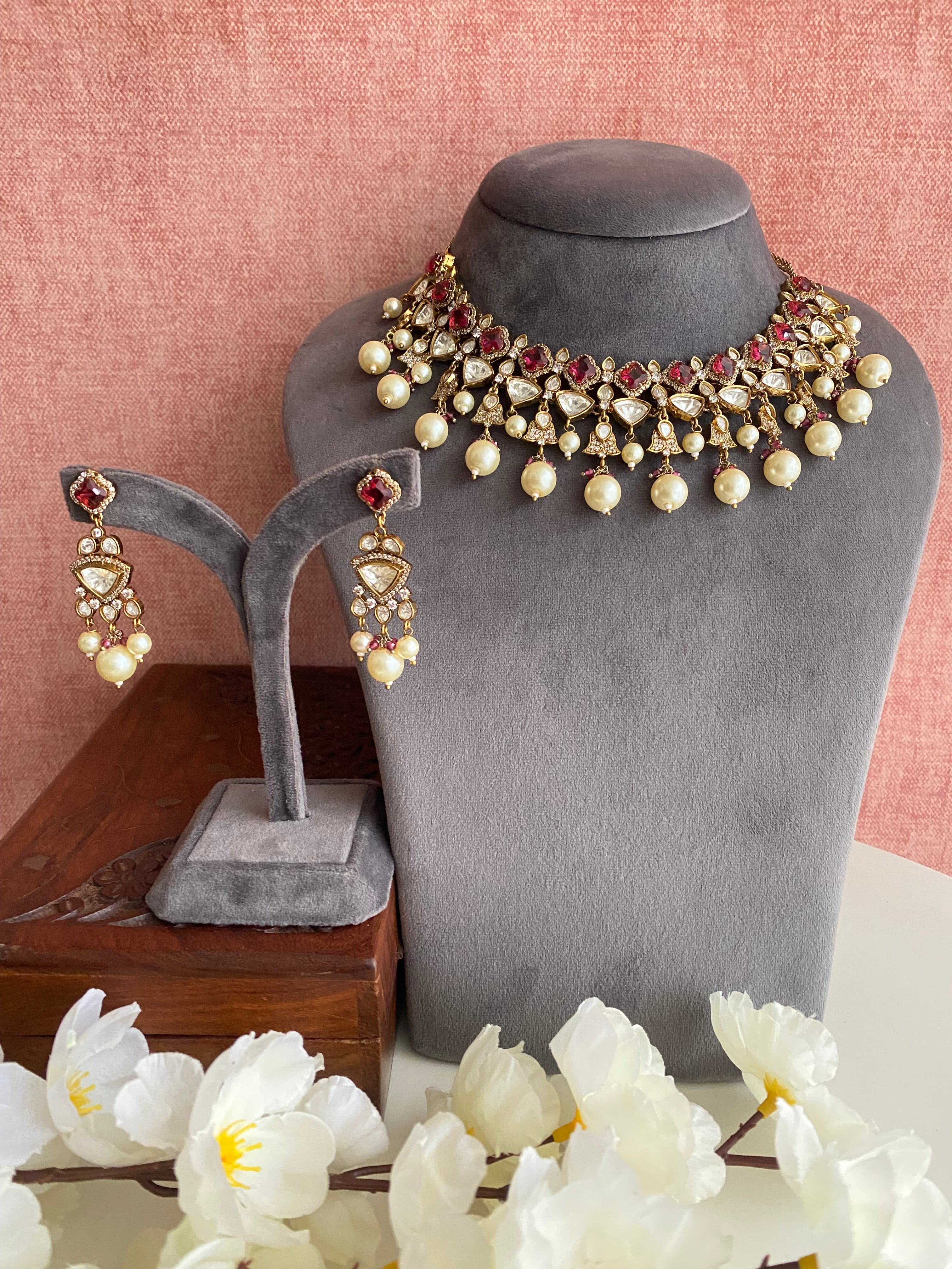 Moissanite polki Gold plated necklace set