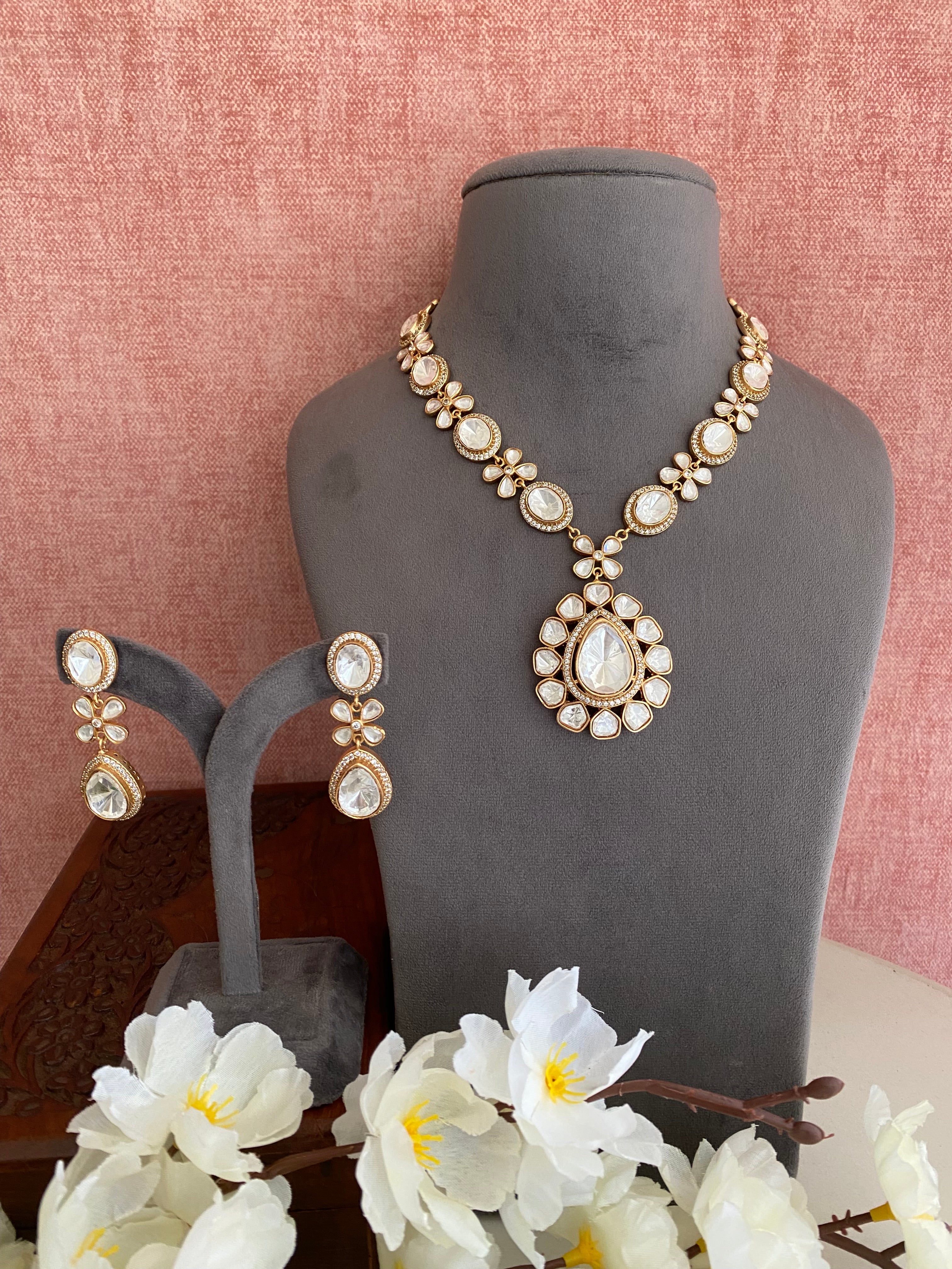Gold plated Moissanite Long Necklace Set