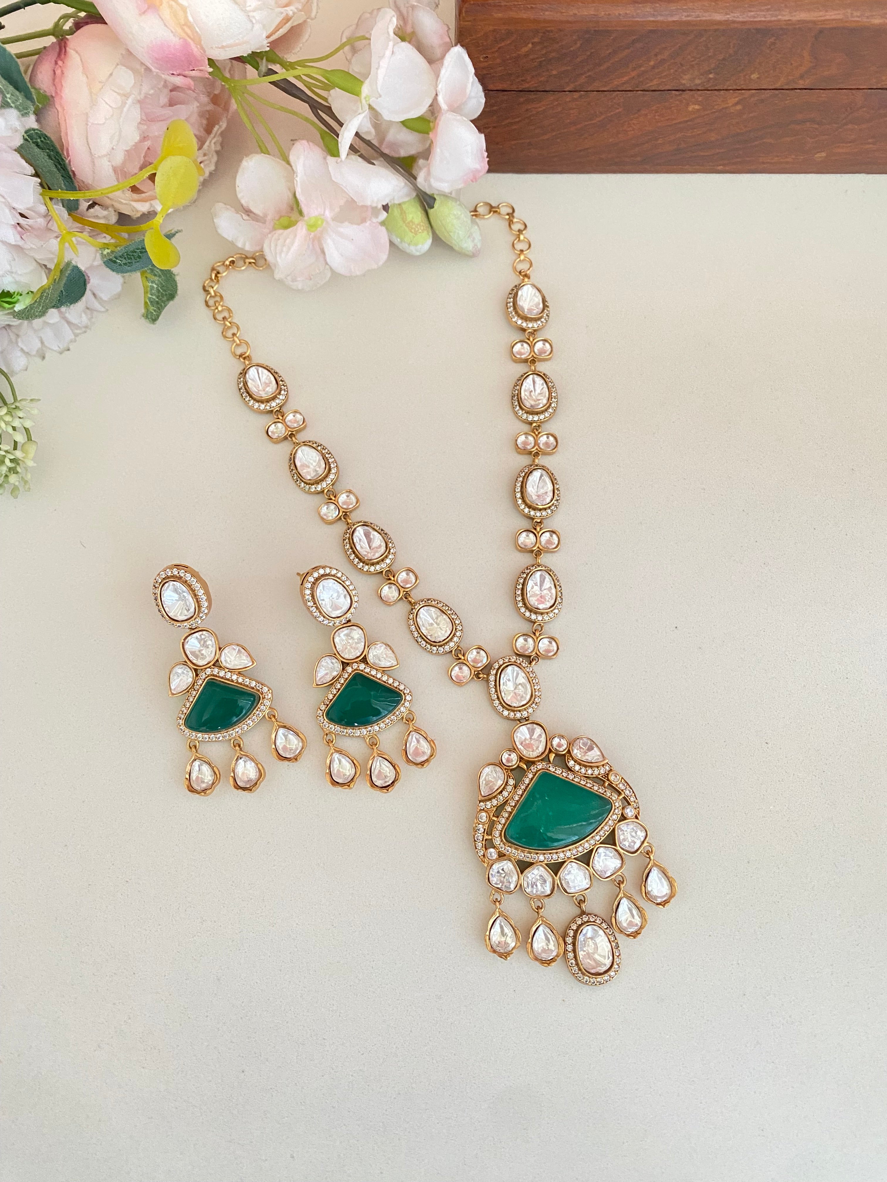 Gold plated Moissanite Necklace Set