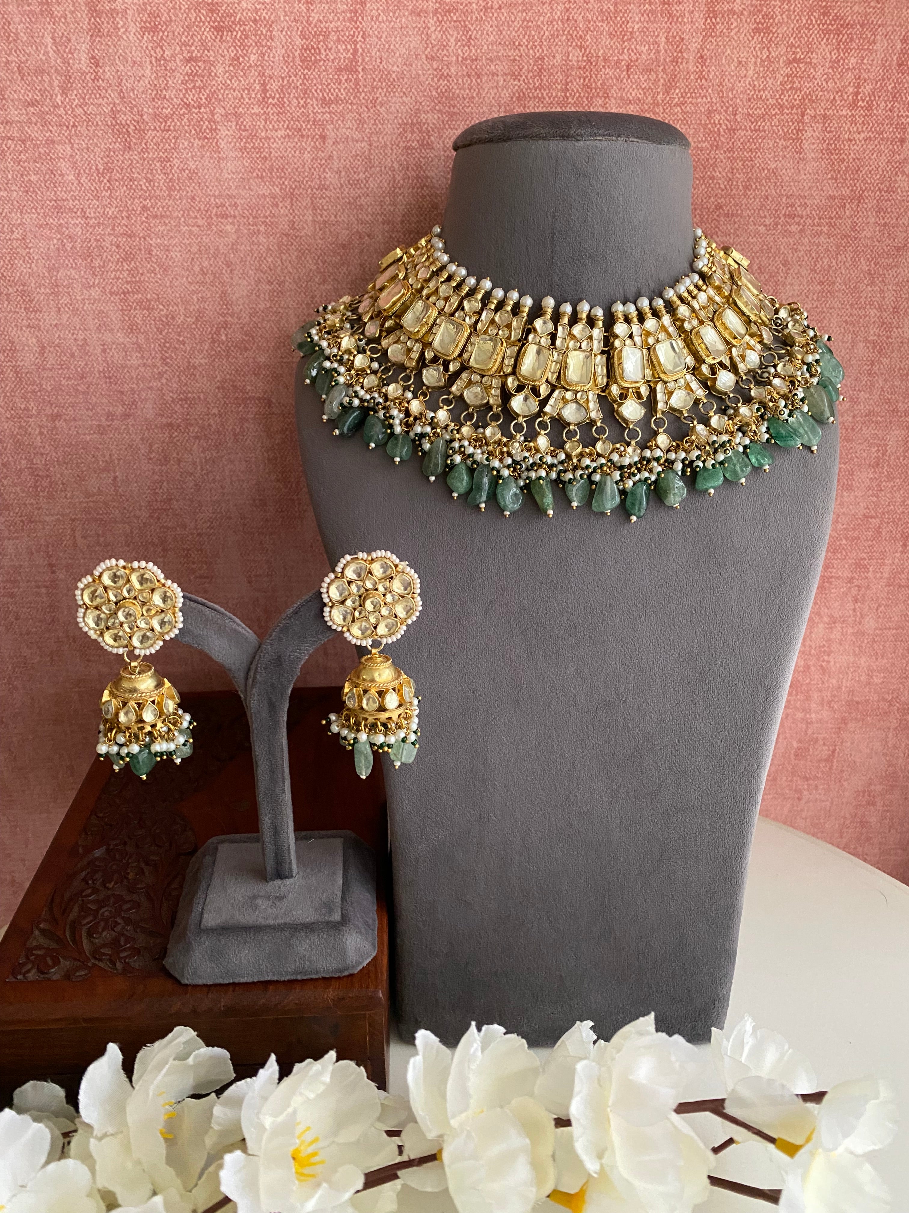 Kundan Choker set in mint drops