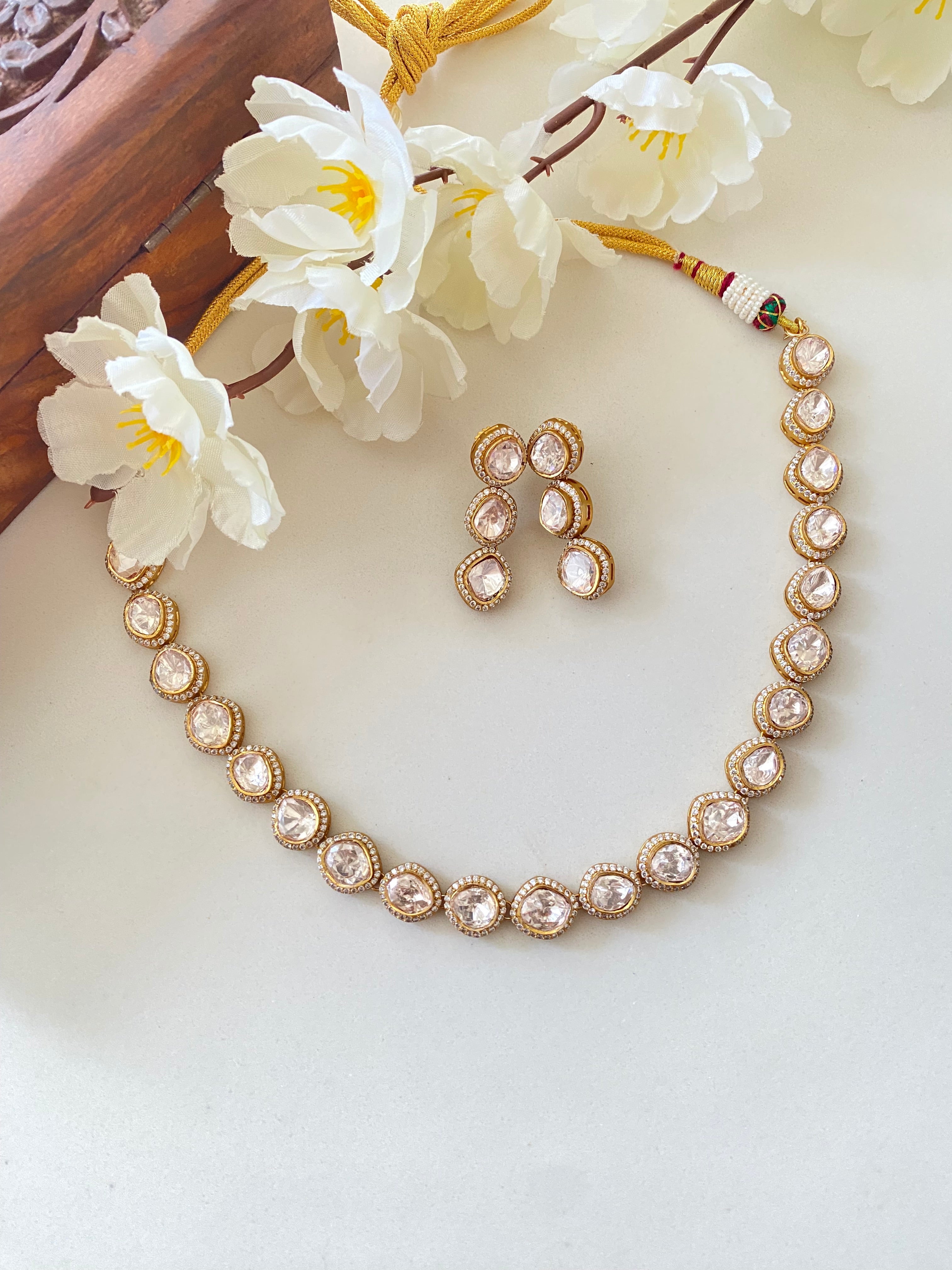 Gold plated Moissanite Choker set