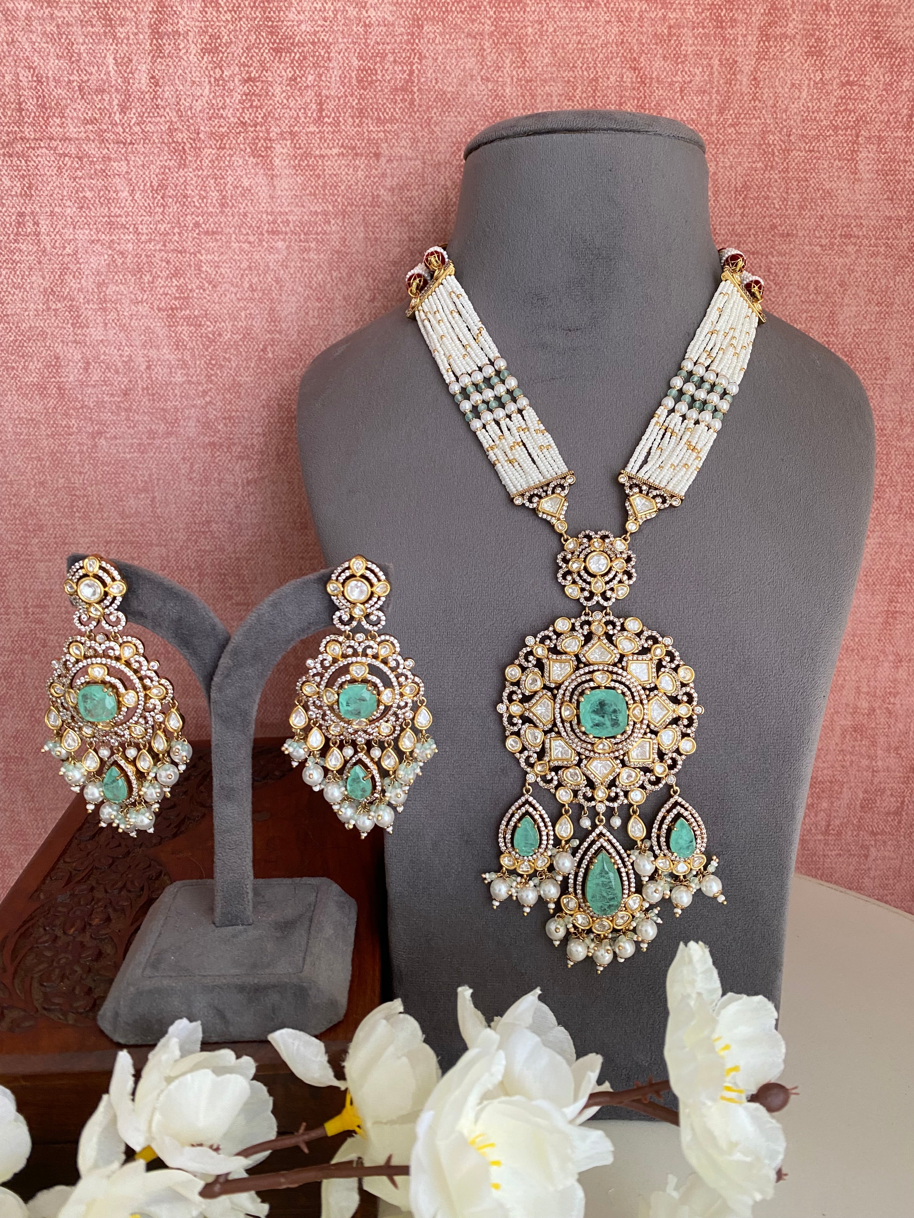 Mint Stone Moissanite Necklace set