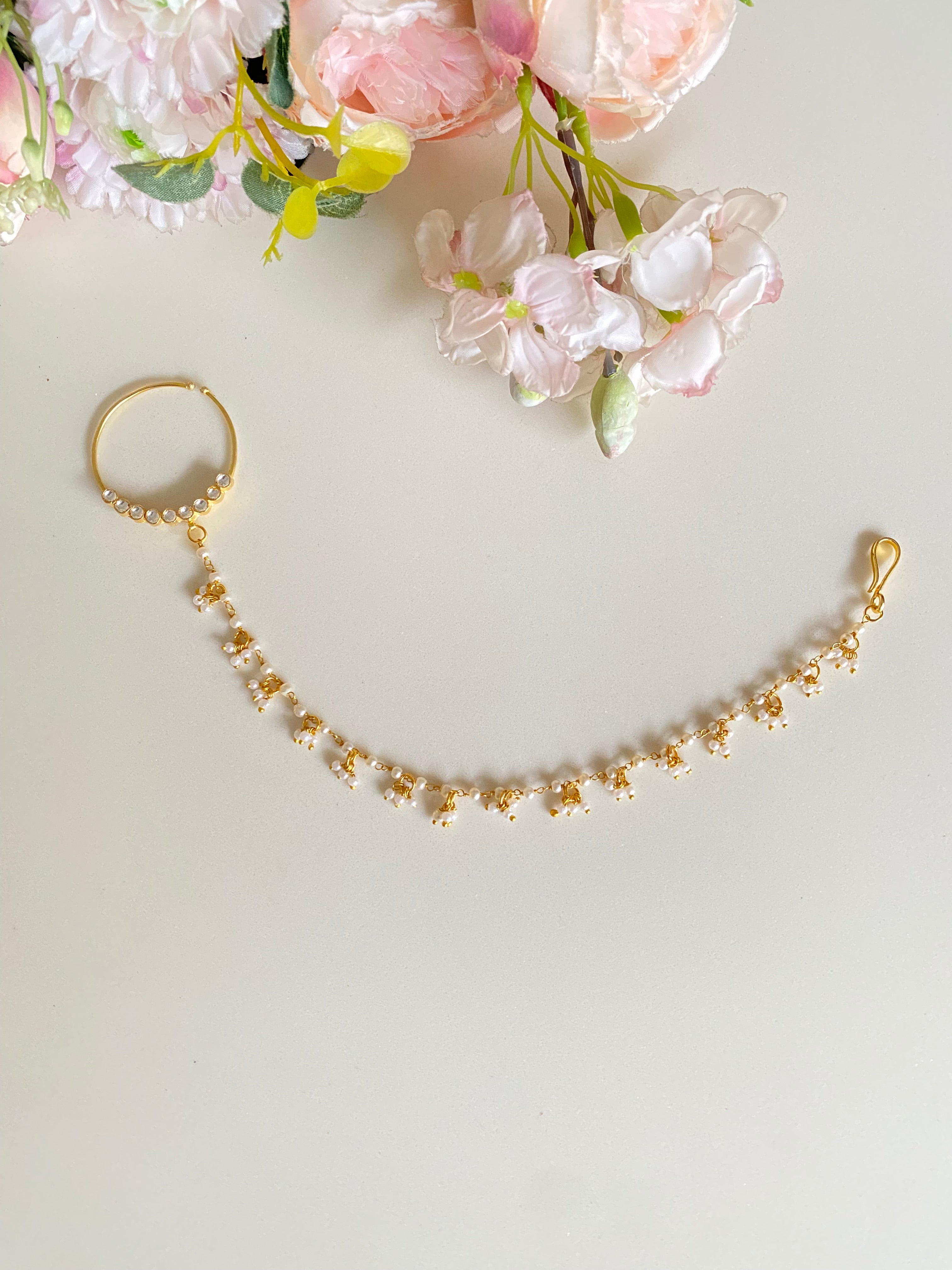 Gold plated Kundan Nose Ring (pierced)