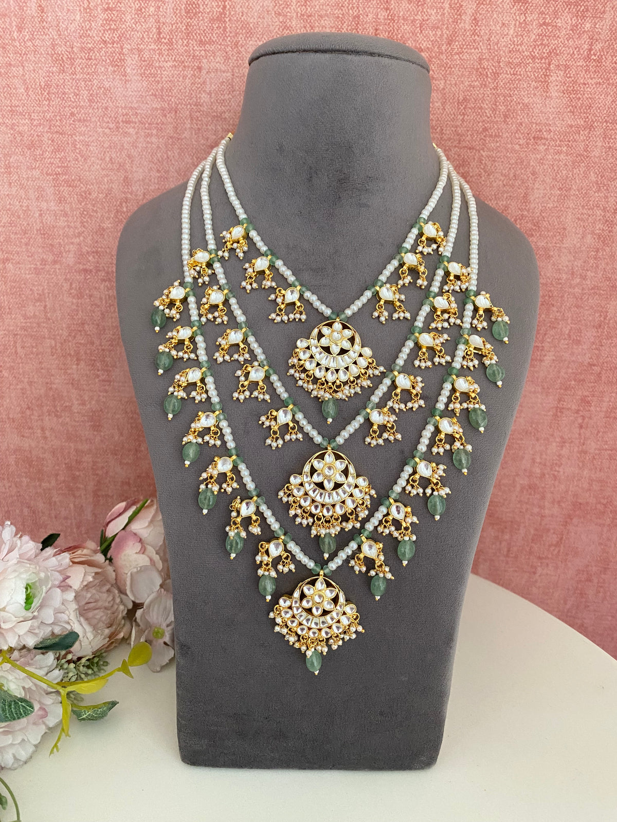 Three-Line gold plated Jadau Kundan Raani Haar