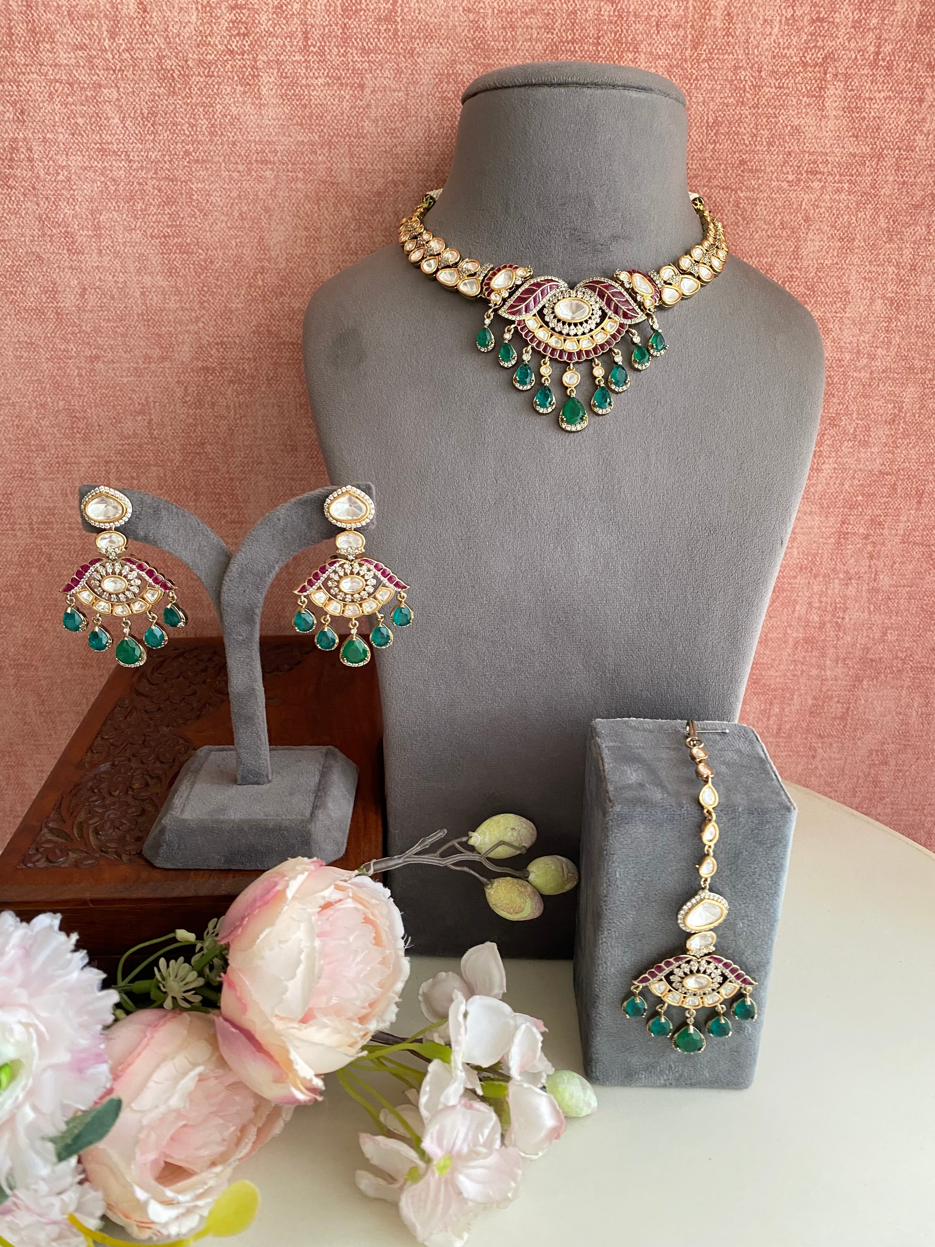 Gold plated Moissanite Necklace Set