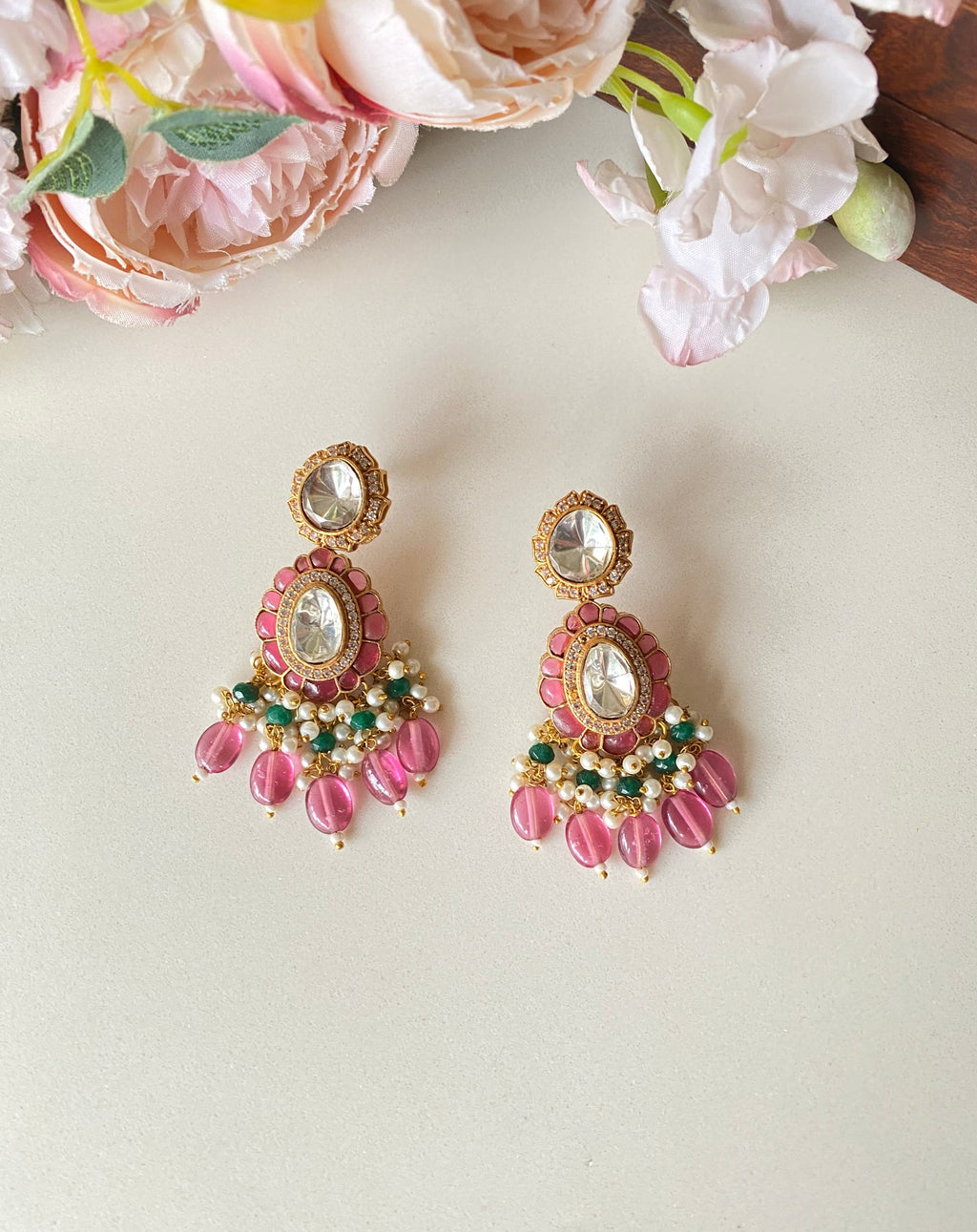 Pink Kundan Earrings
