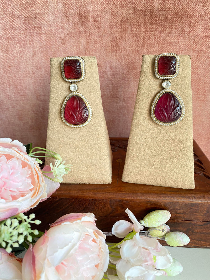 Red carved stone doublet earrings