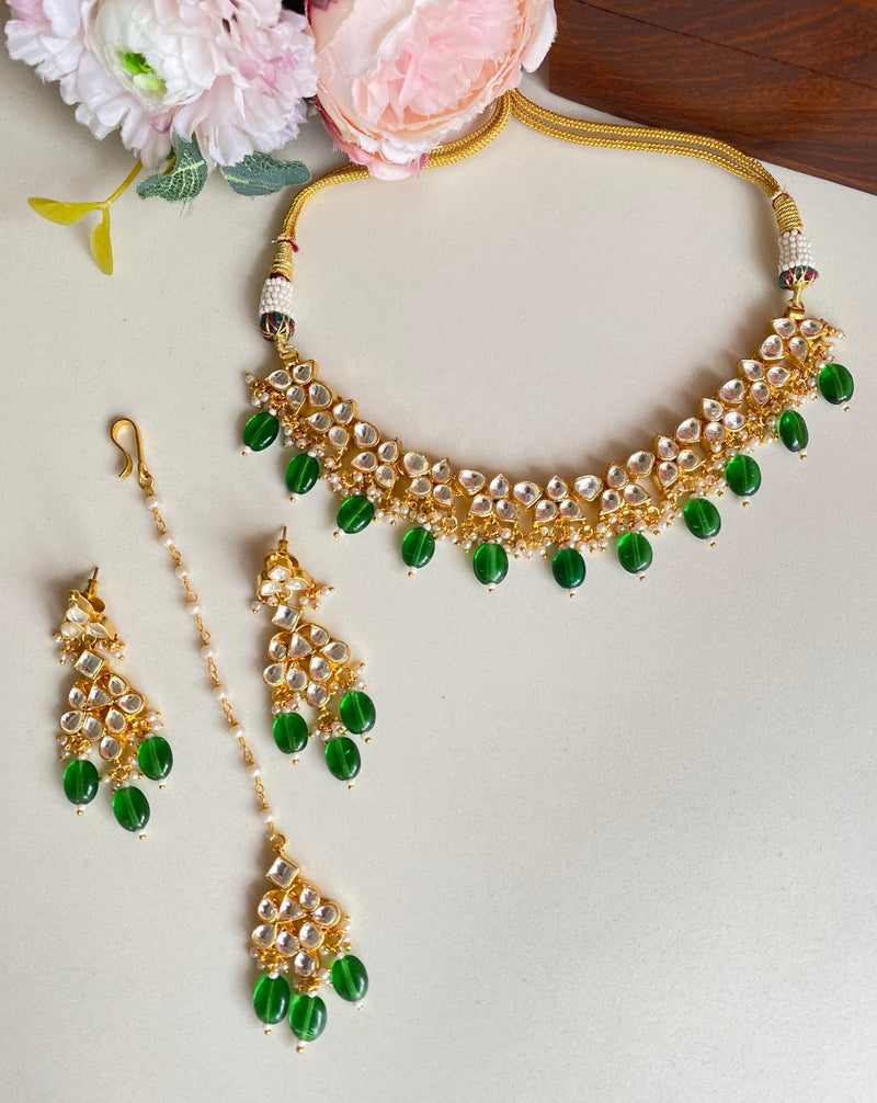Kundan Necklace set with green drops